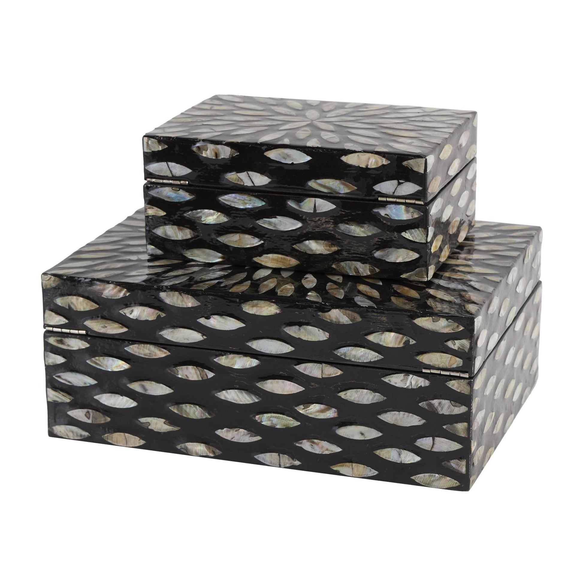 Set of 2 Fish Mother of Pearl Shell Decorative Box with Beige Accents Set of 2 12", 8"W