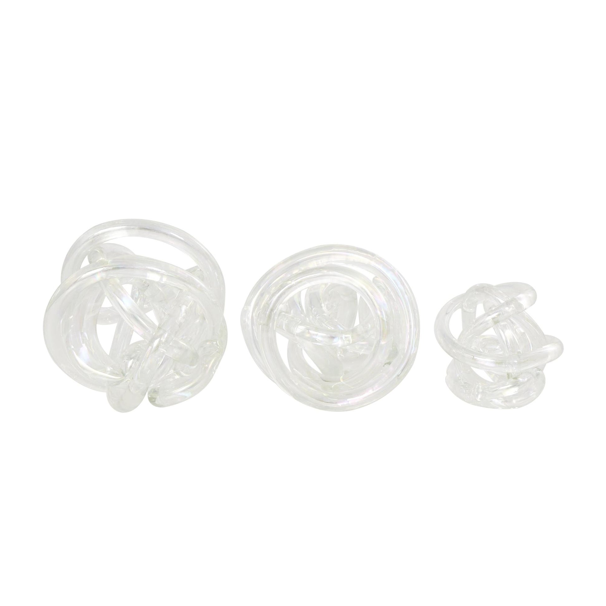 Set of 3 Knot Glass Handmade Knotted Ball Decorative Sculpture