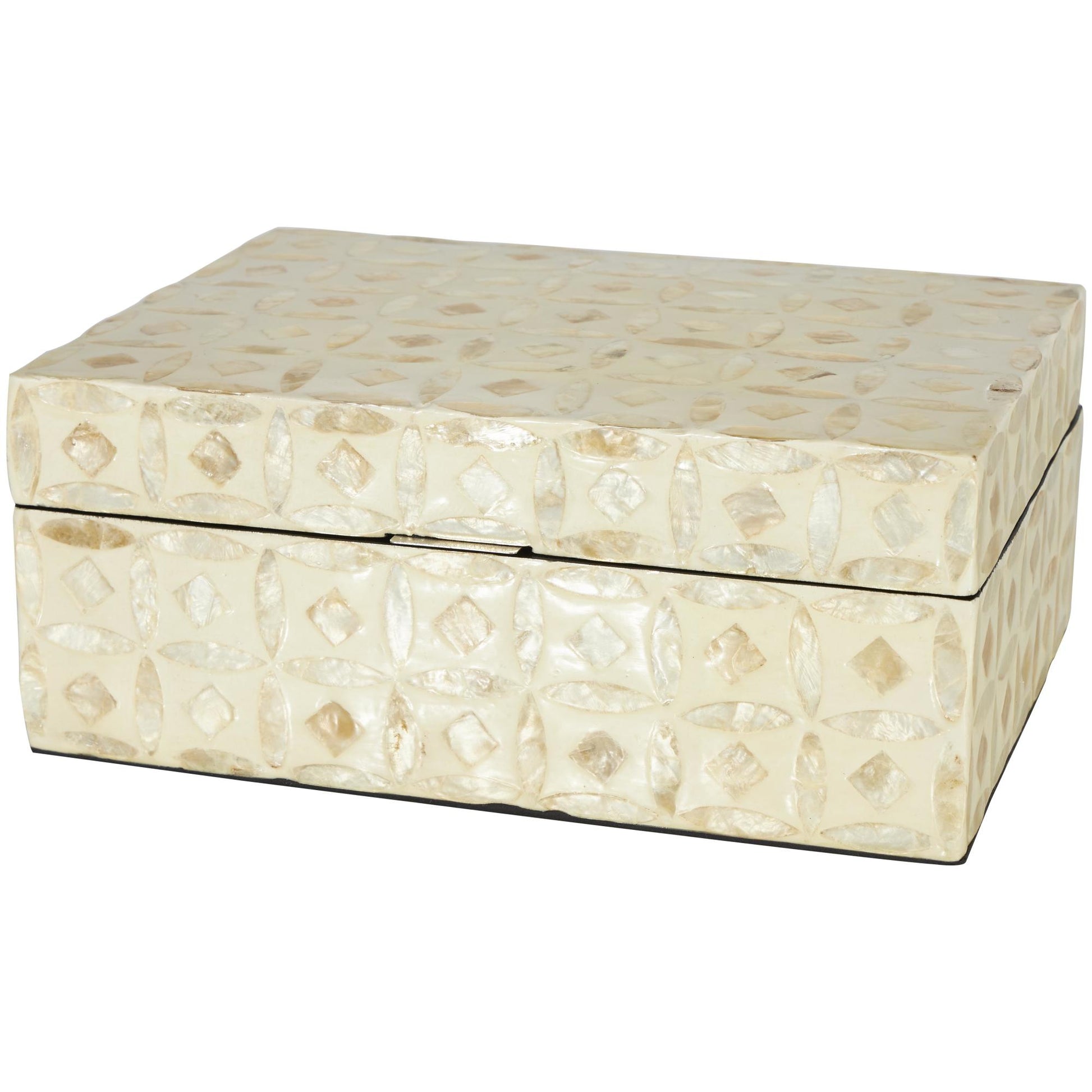 Set of 2 Moroccan Beige Mother of Pearl Shell Mosaic Storage Decorative Box with Taupe Accents