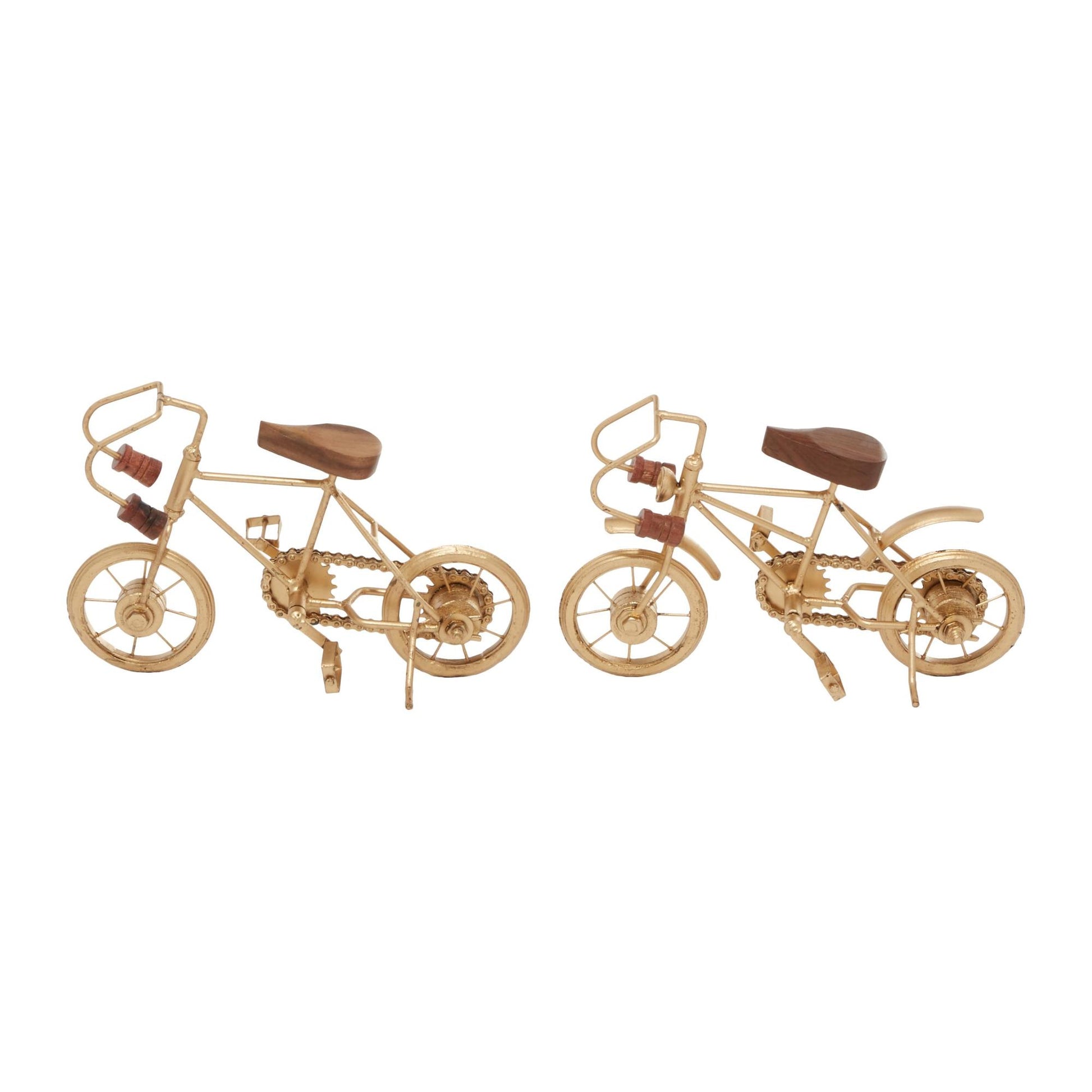 Set of 2 Bike Metal Decorative Sculpture with Wood Accents