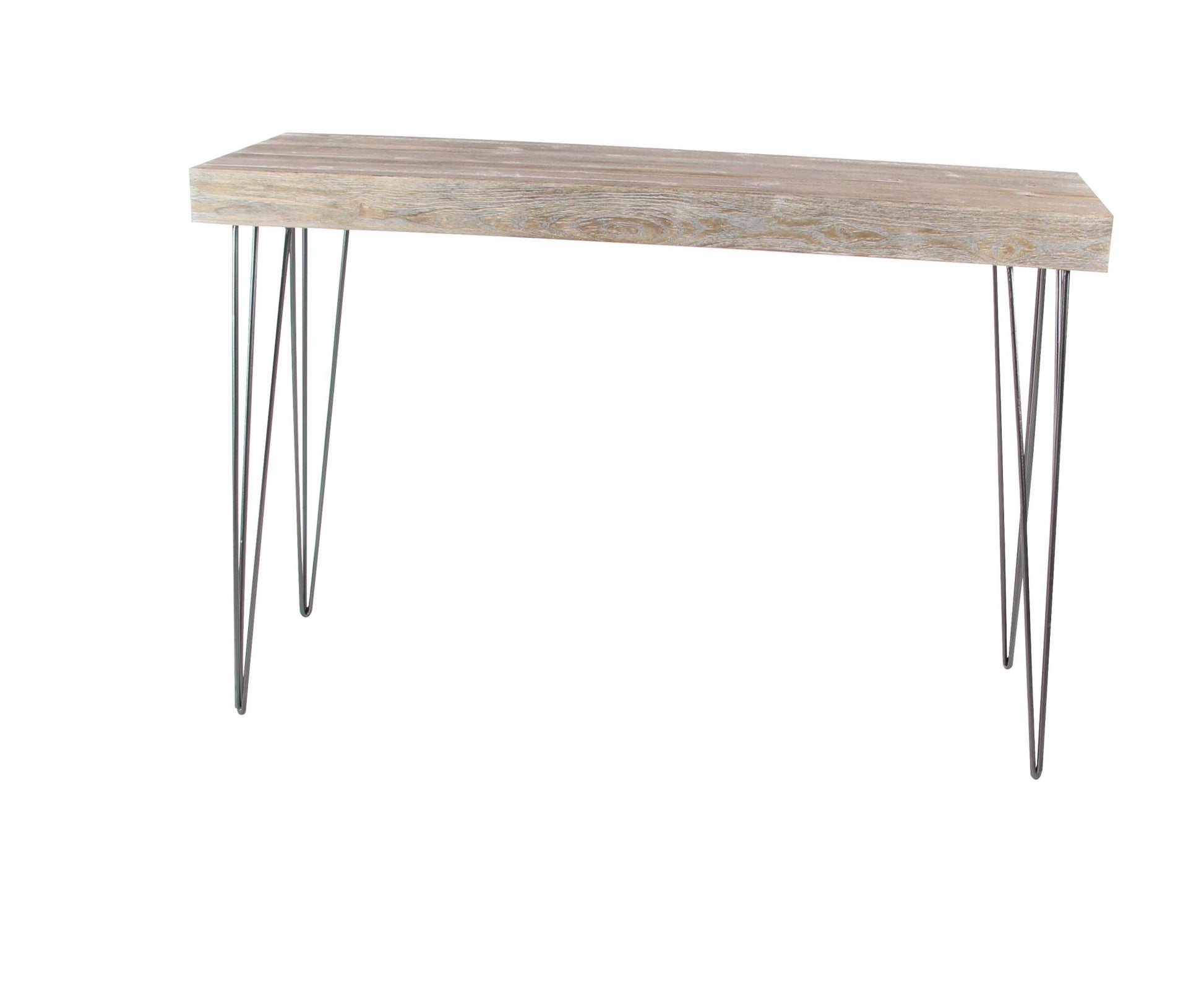 Brown Wood Rectangular Living Room Console Table with Black Metal Hairpin Legs
