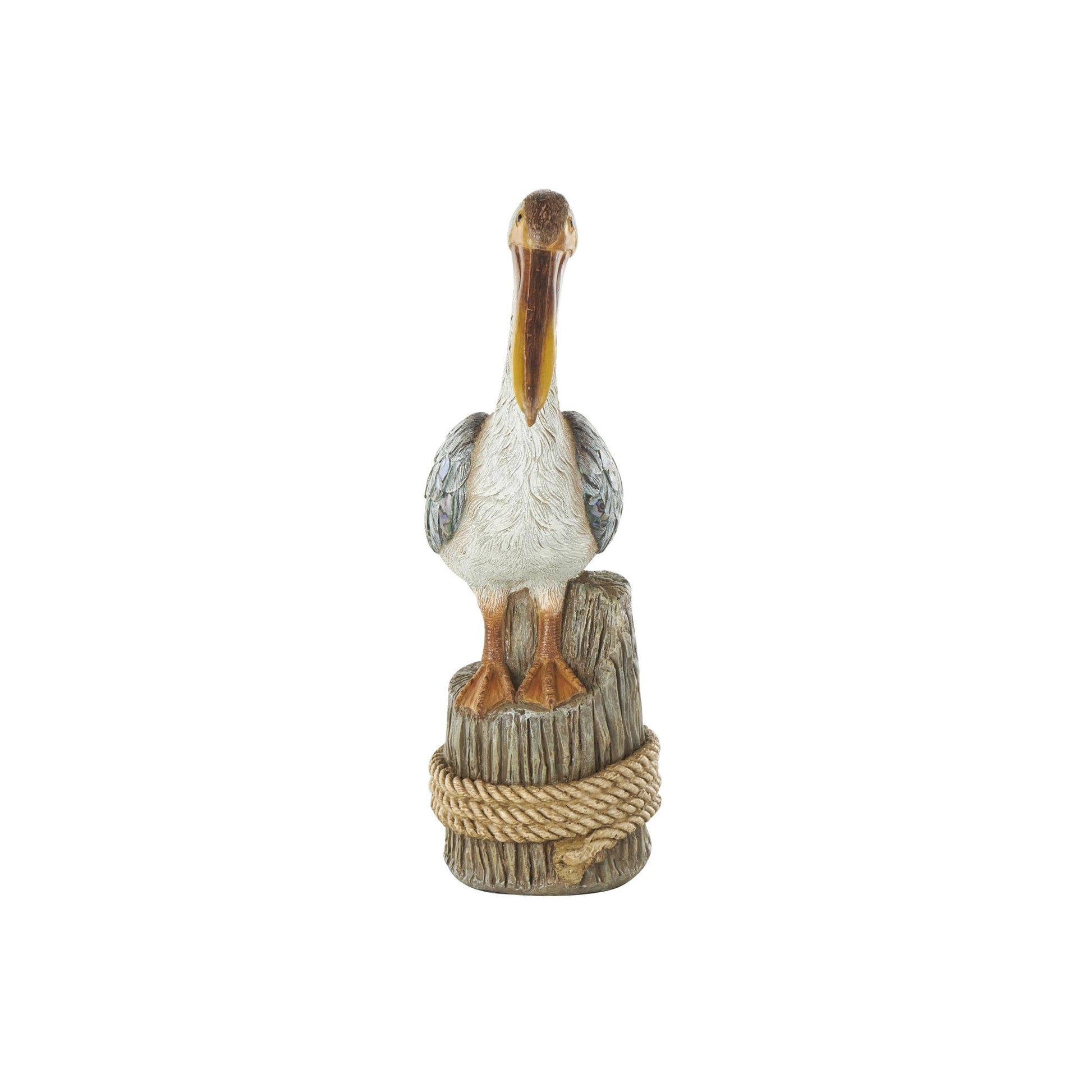 Pelican Teal Resin Textured Decorative Sculpture with Brown Block and Shiny Accents