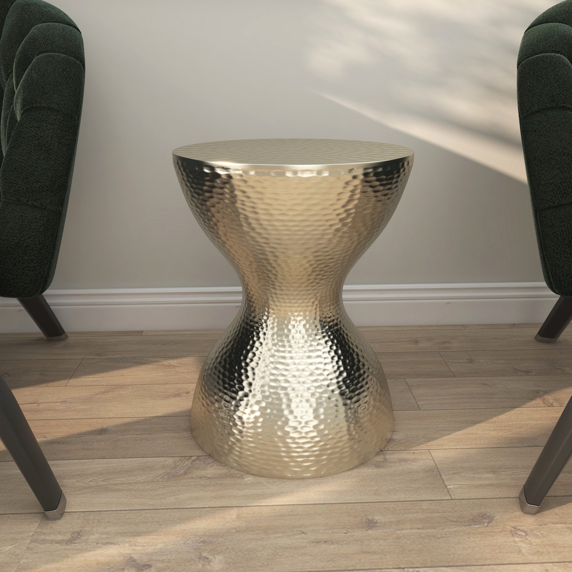 Metal Hammered Side End Accent Table with Hourglass Shape