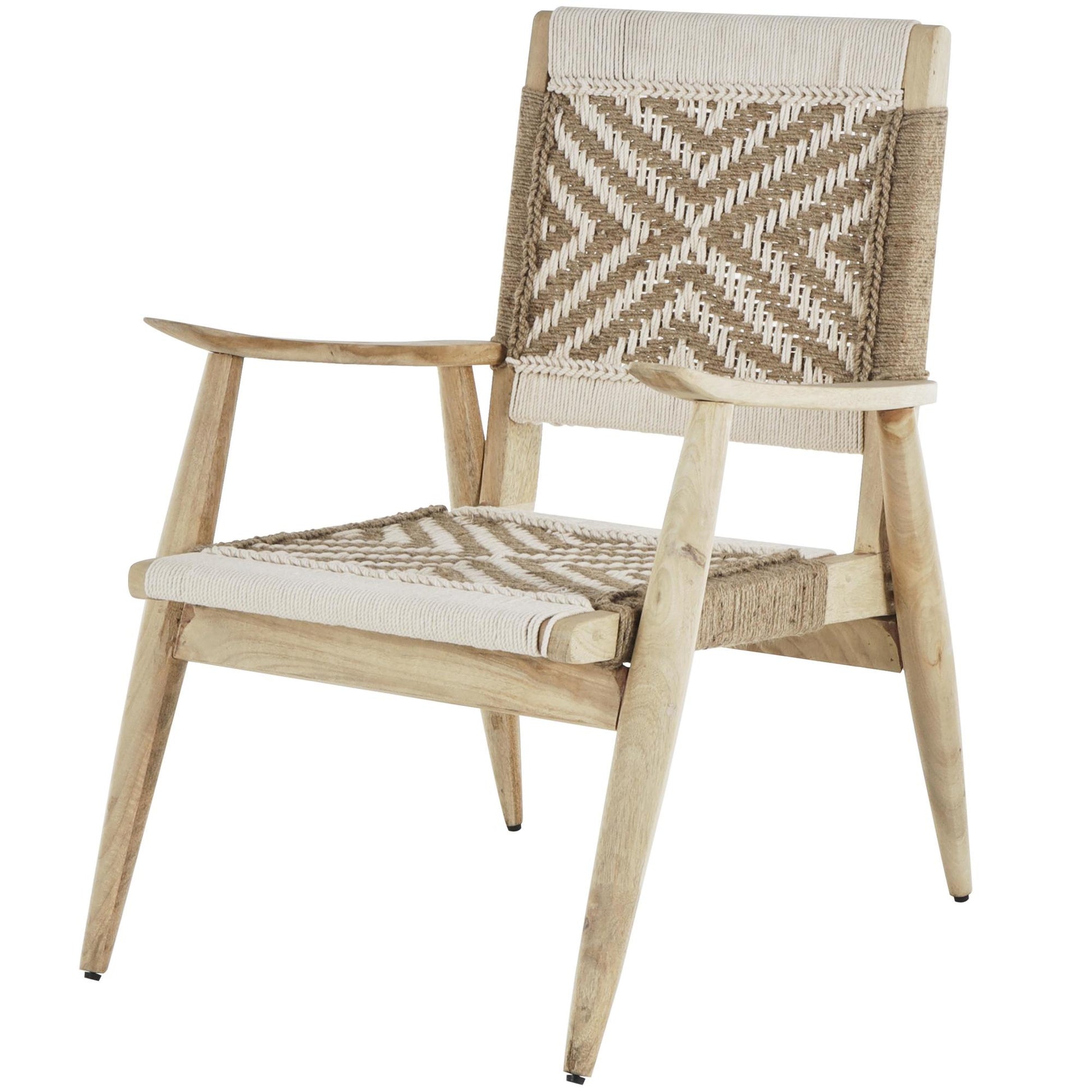 Jute Rope Handmade Geometric Patterned Woven Living Room Accent Chair with Brown Mango Wood Frame 23" x 23" x 33"
