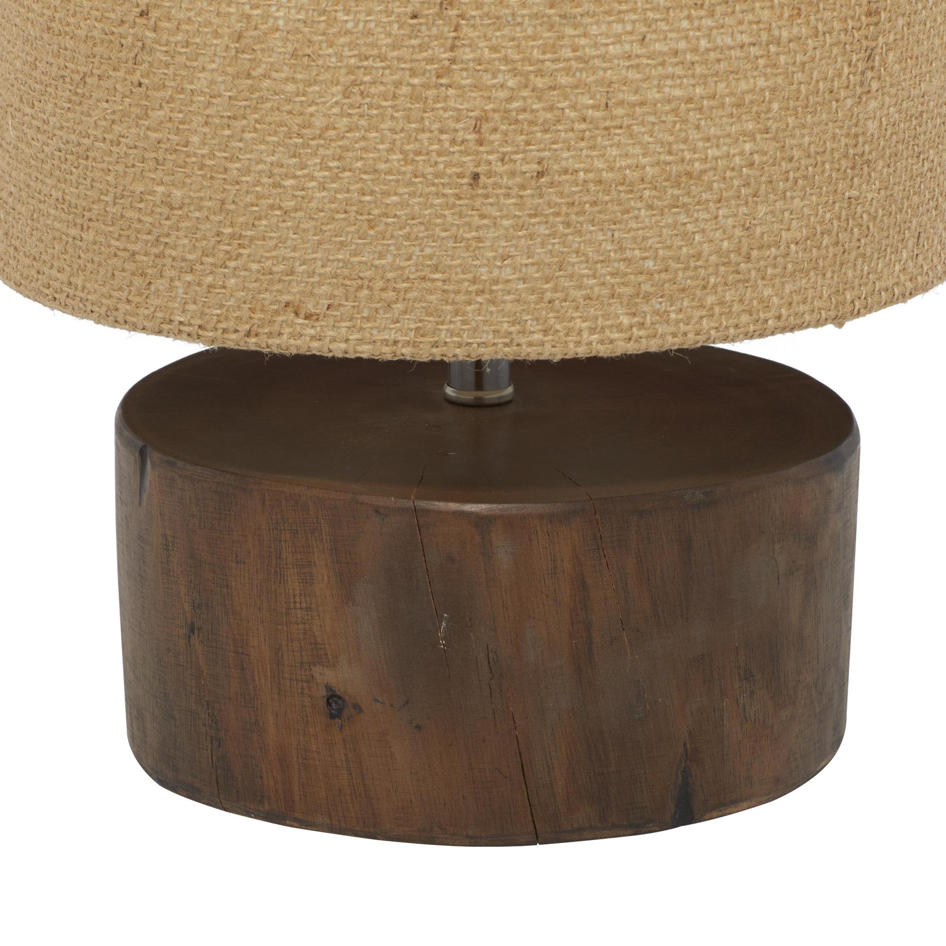 Dark Brown Wood Room Table Lamp with Jute Shade