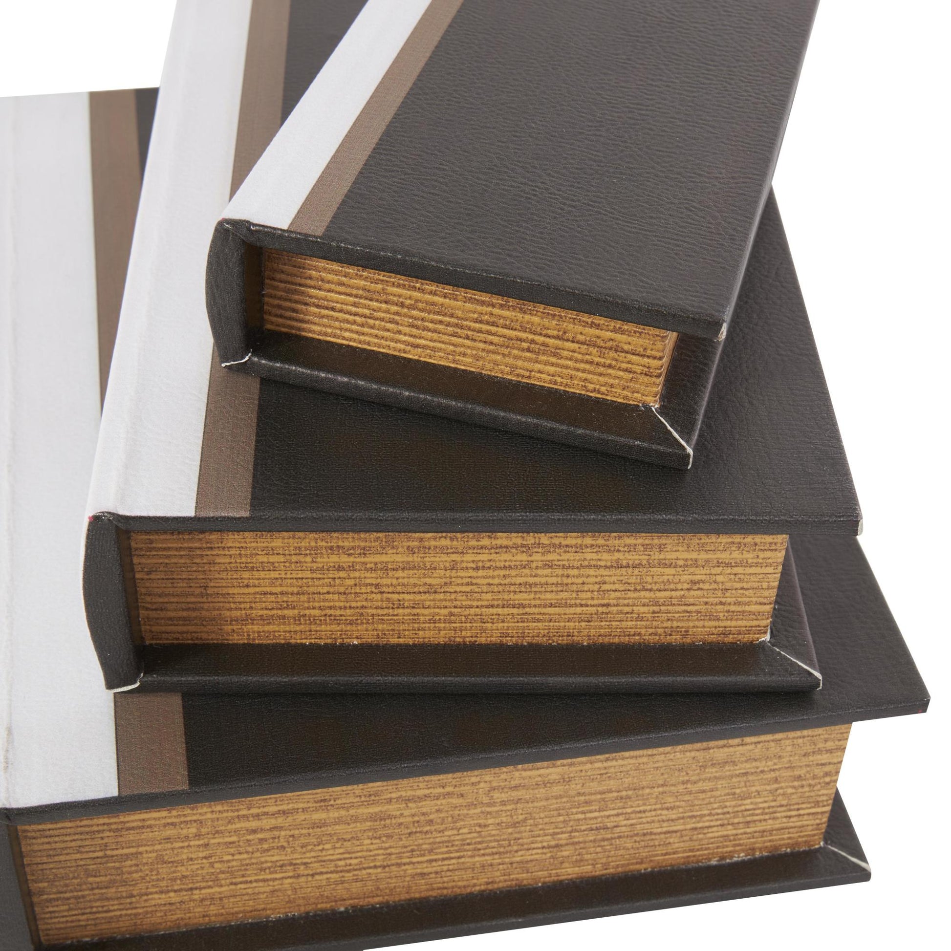 Set of 3 Black Faux Leather Paris, London, New York Faux Book Storage Decorative Box with White Spine