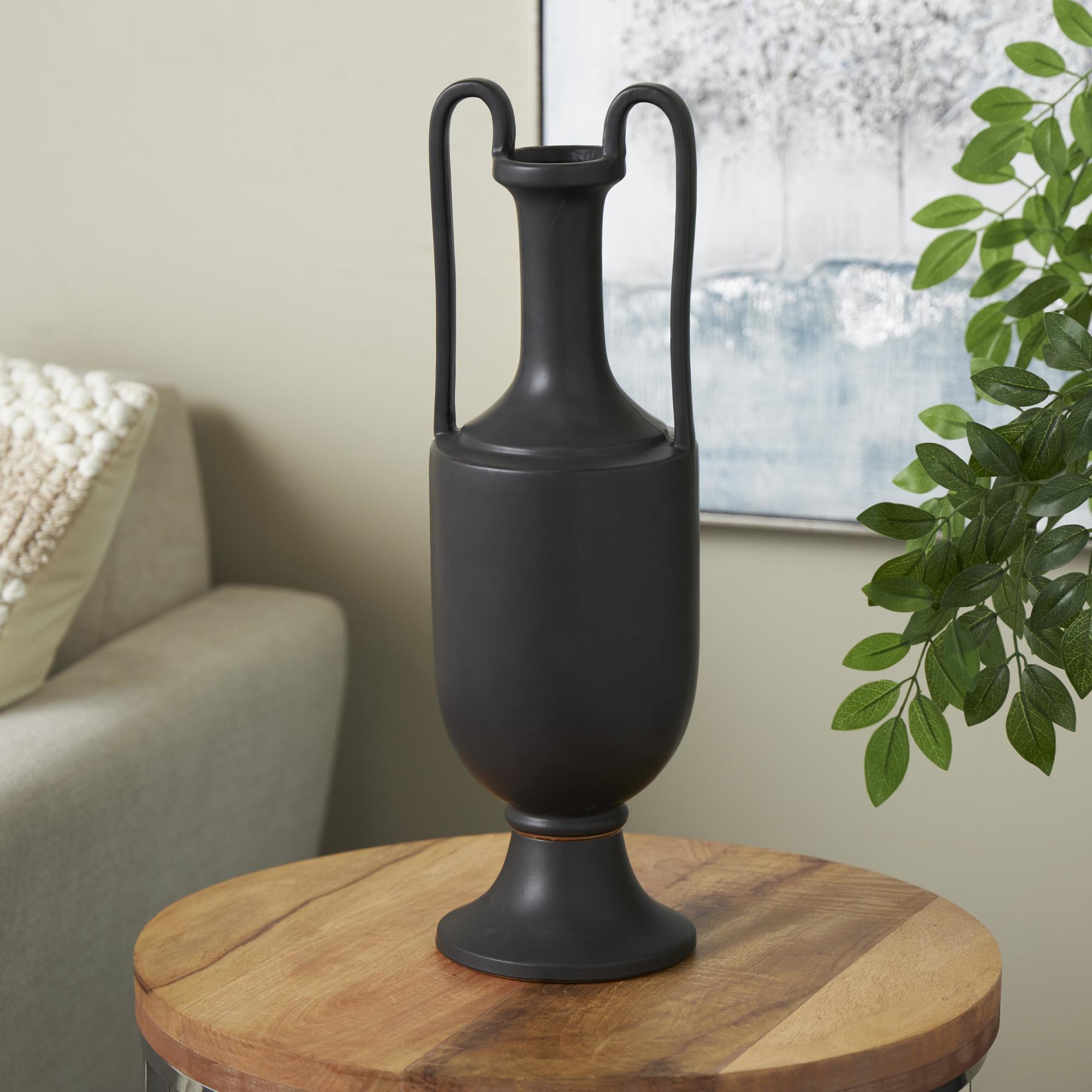 Ceramic Fluted Urn Shaped Decorative Vase with Arch Handles