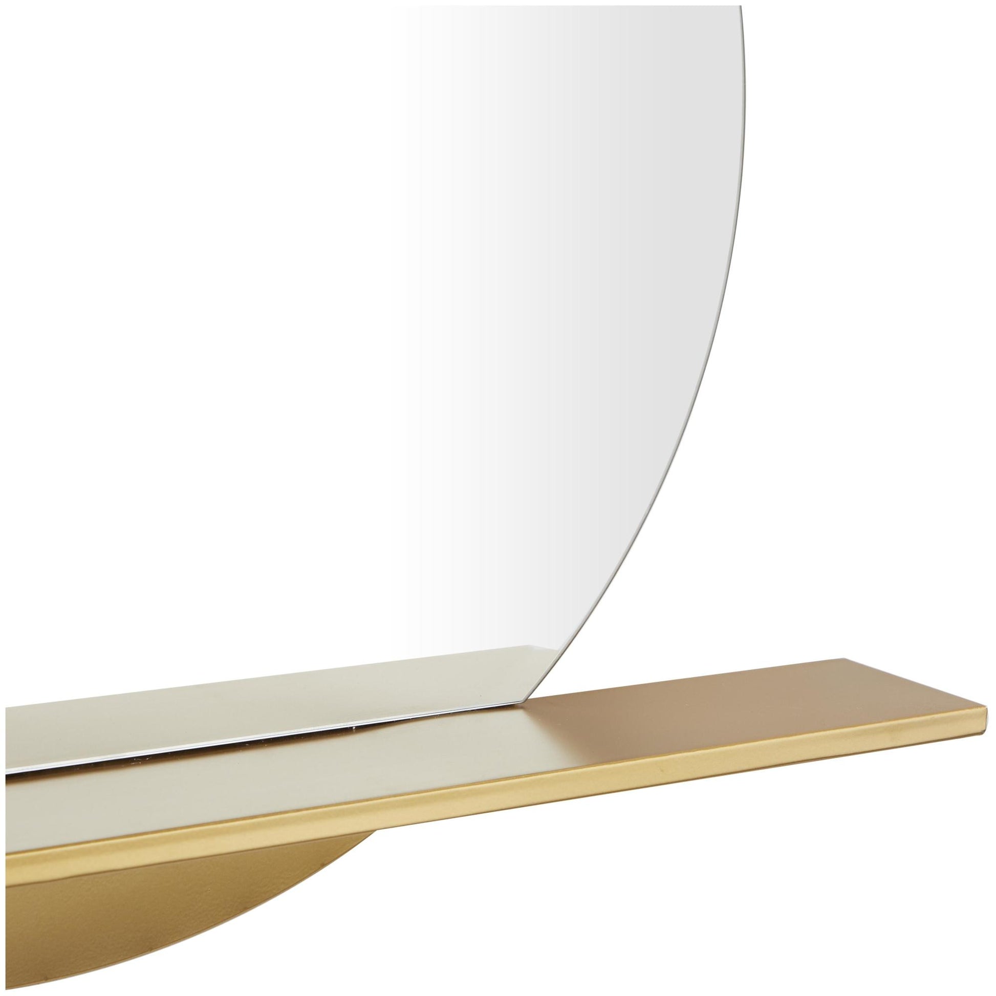 Gold Metal Round 1 Shelf Room Wall Mirror