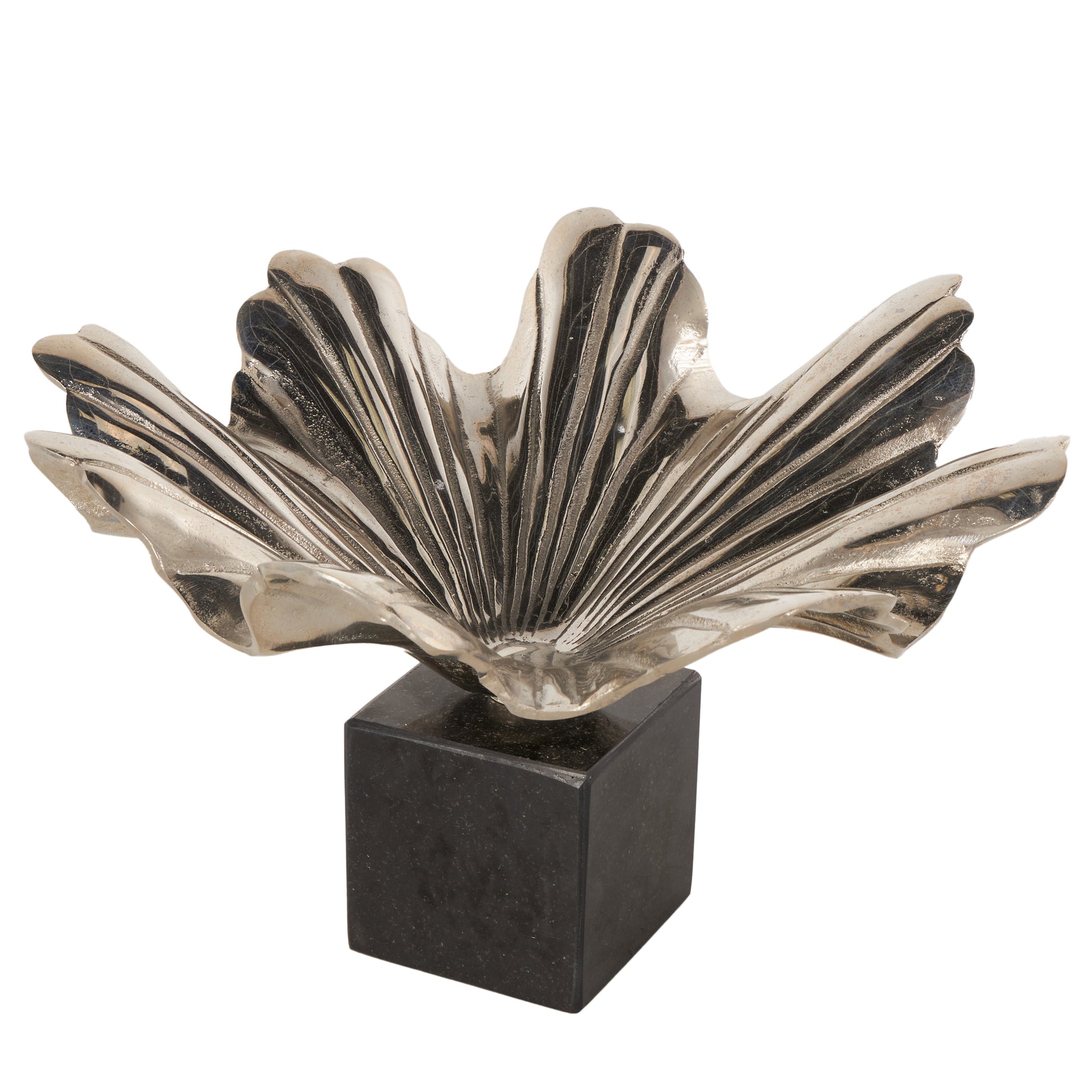 Floral Aluminum Metal Large Decorative Bowl with Black Marble Base