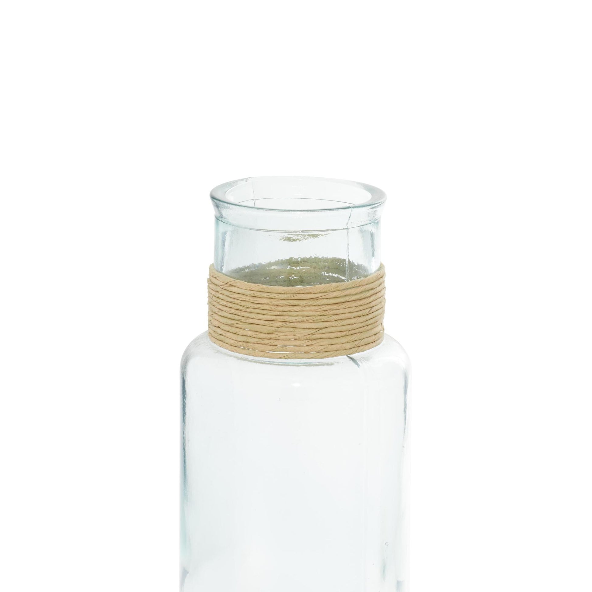 Teal Recycled Glass Handmade Slim Spanish Bottle Neck Decorative Vase with Wrapped Rattan Neck