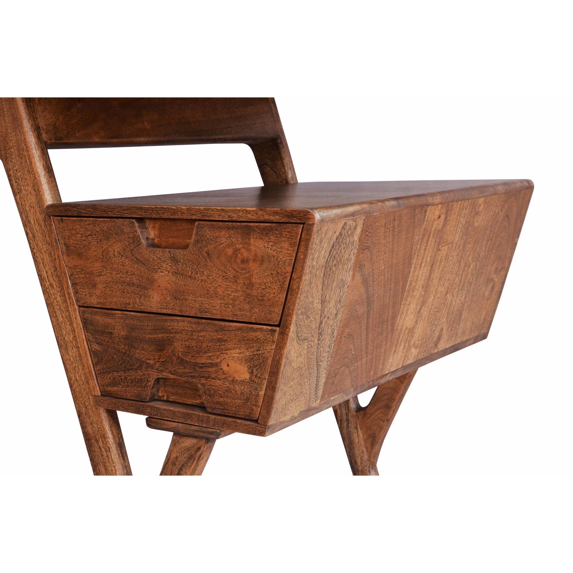 Geometric Brown Wood 3 Drawer Desk with Trapezoid Floating Side Shelf