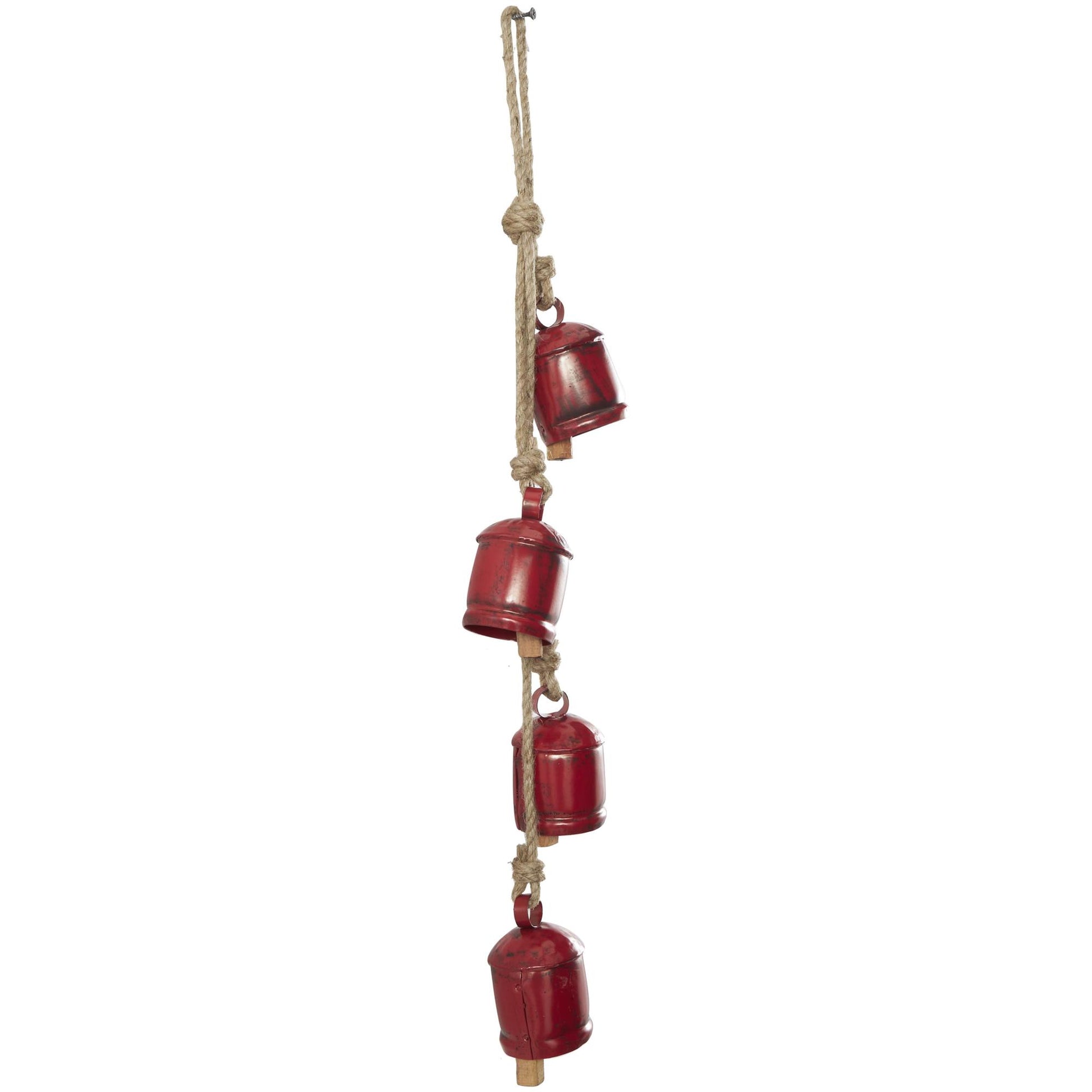 Metal Tibetan Inspired Indoor Outdoor Decorative Cow Bells with 4 Bells on Jute Hanging Rope