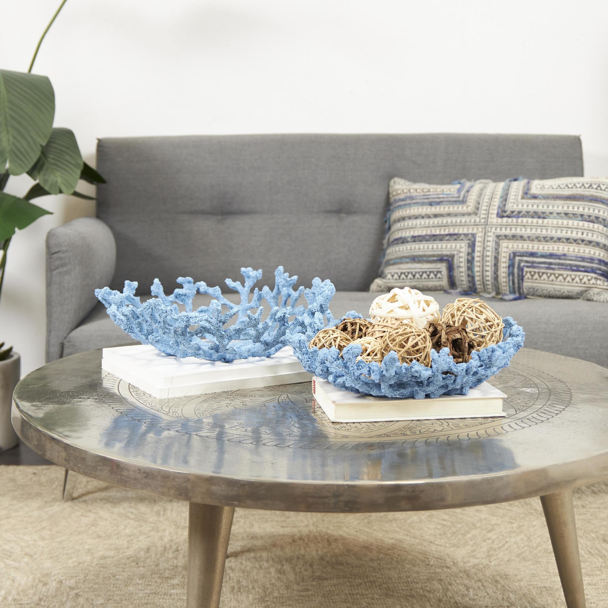 Set of 2 Coral Resin Textured Large Decorative Bowl
