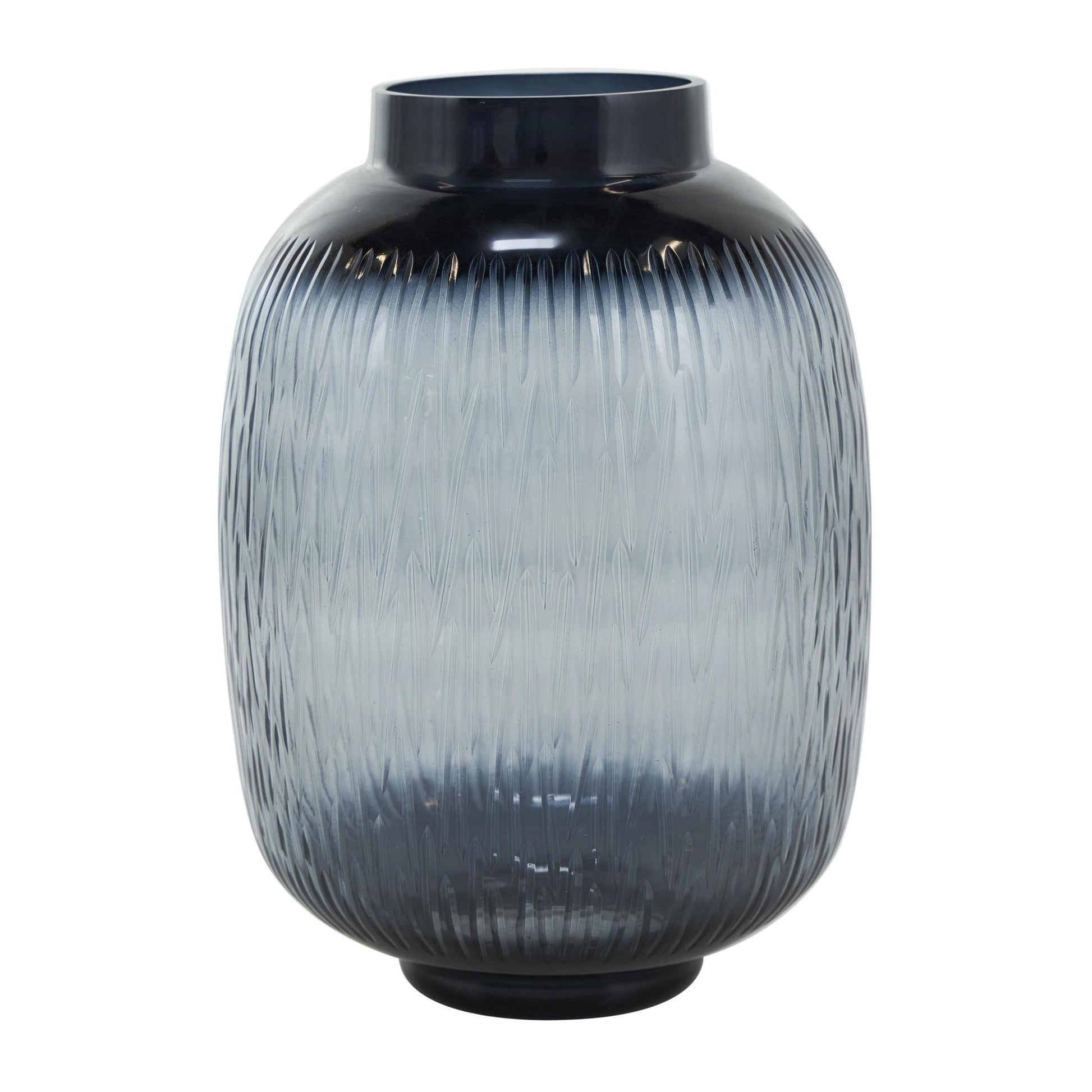 Set of 2 Black Glass Textured Ombre Decorative Vase