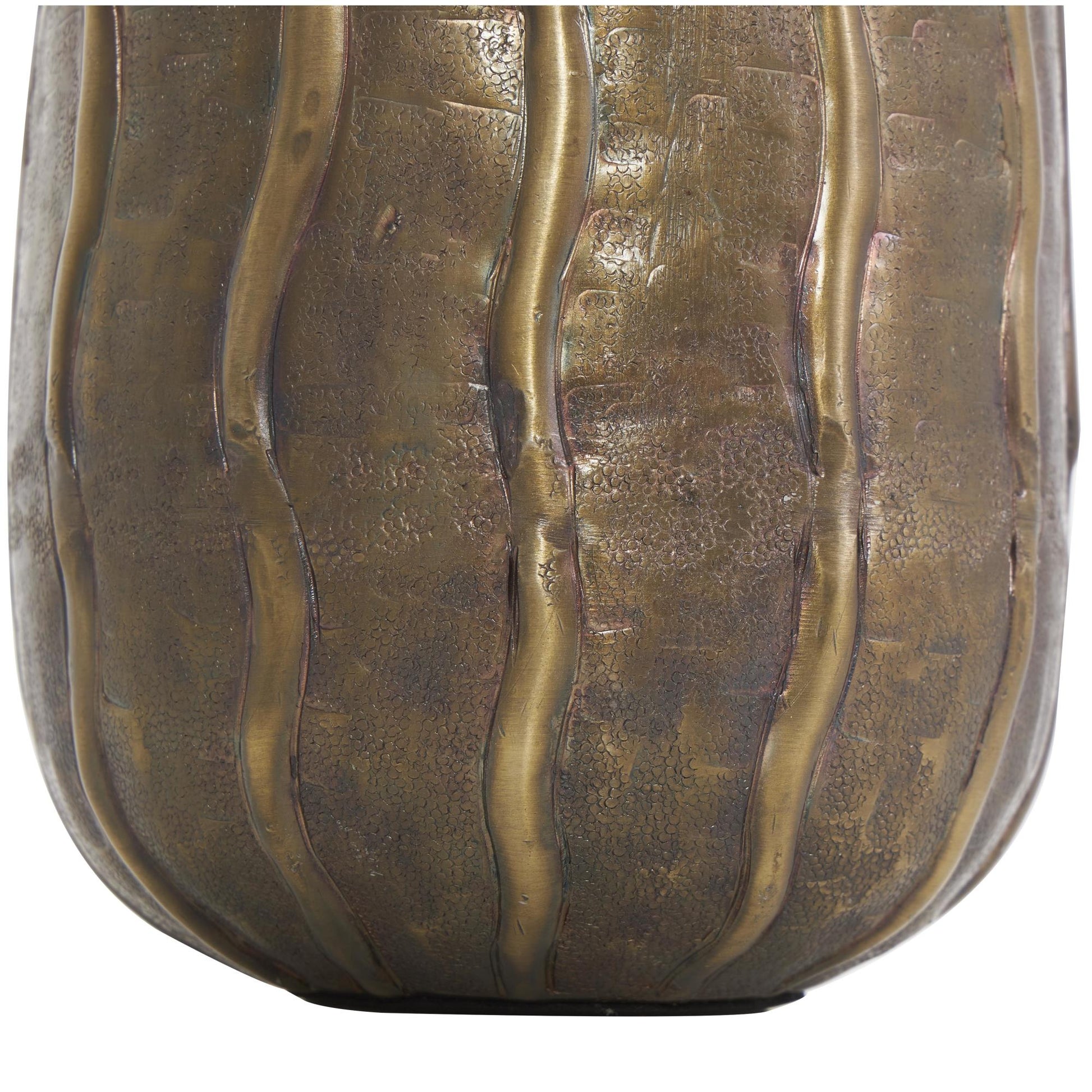 Brass Metal Snakeskin Inspired Decorative Vase with Dimensional Wavy Accents