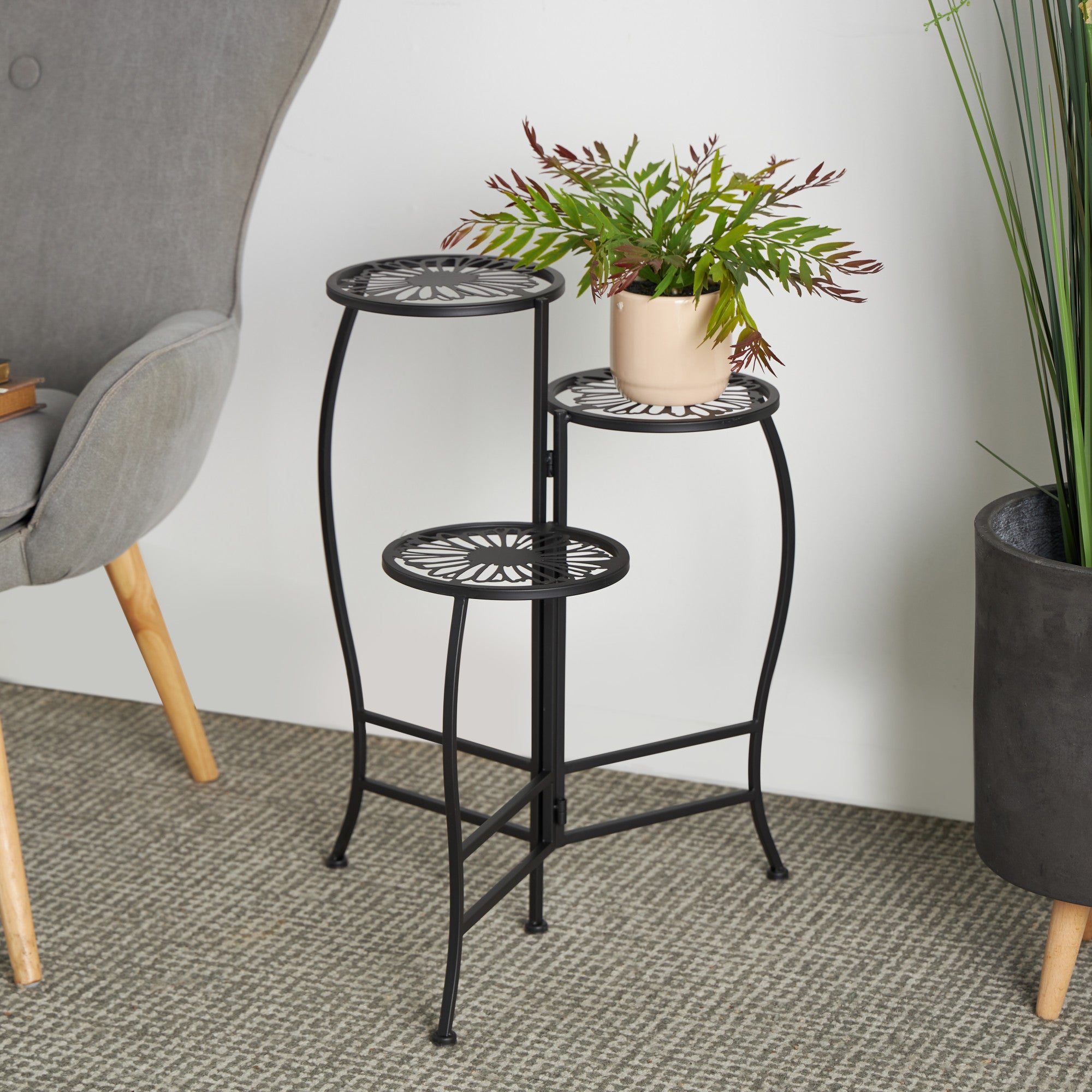 Floral Metal 3 Tier Indoor Outdoor Plantstand 21" x 17" x 24"