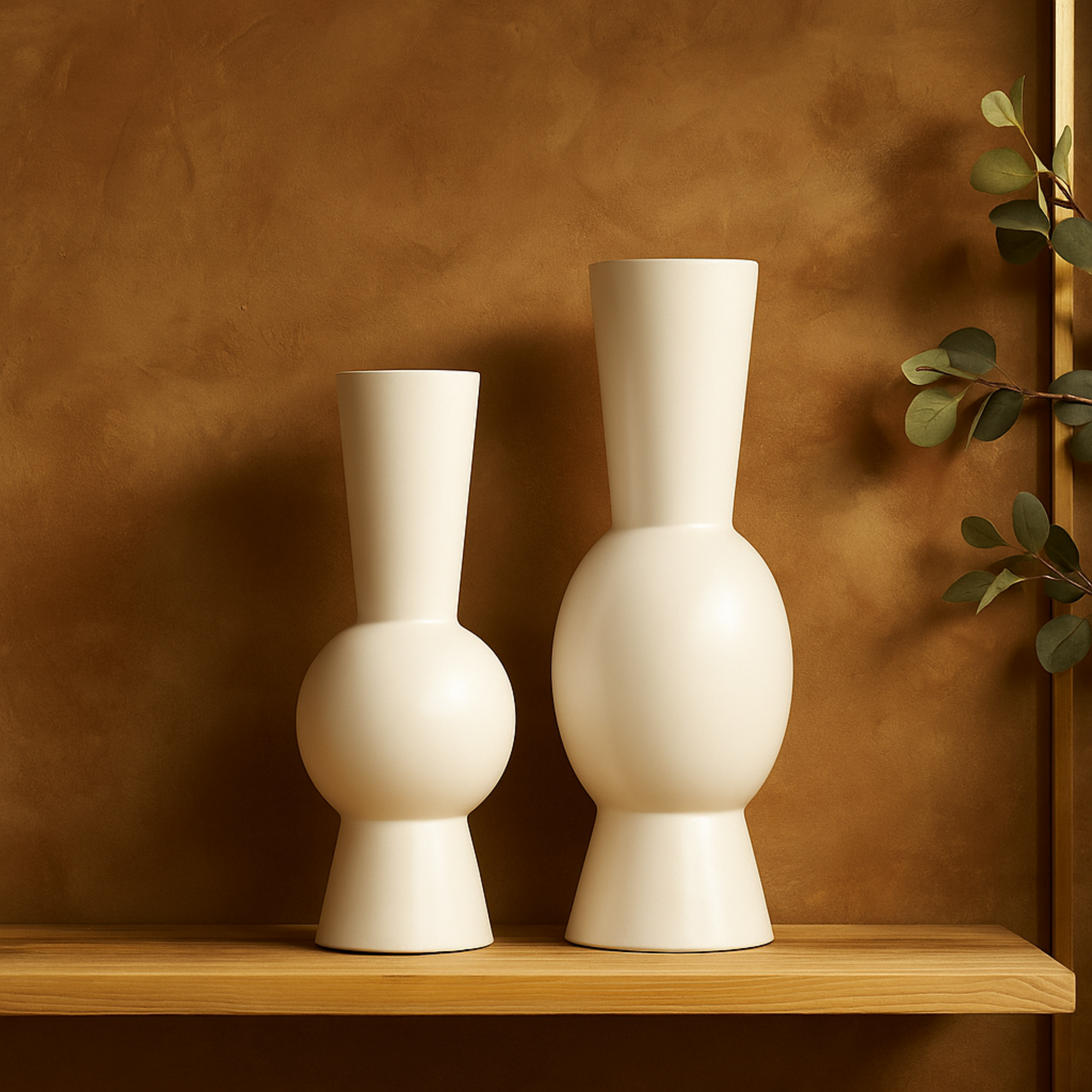 Set of 2 Abstract Ceramic Fluted Round Decorative Vase