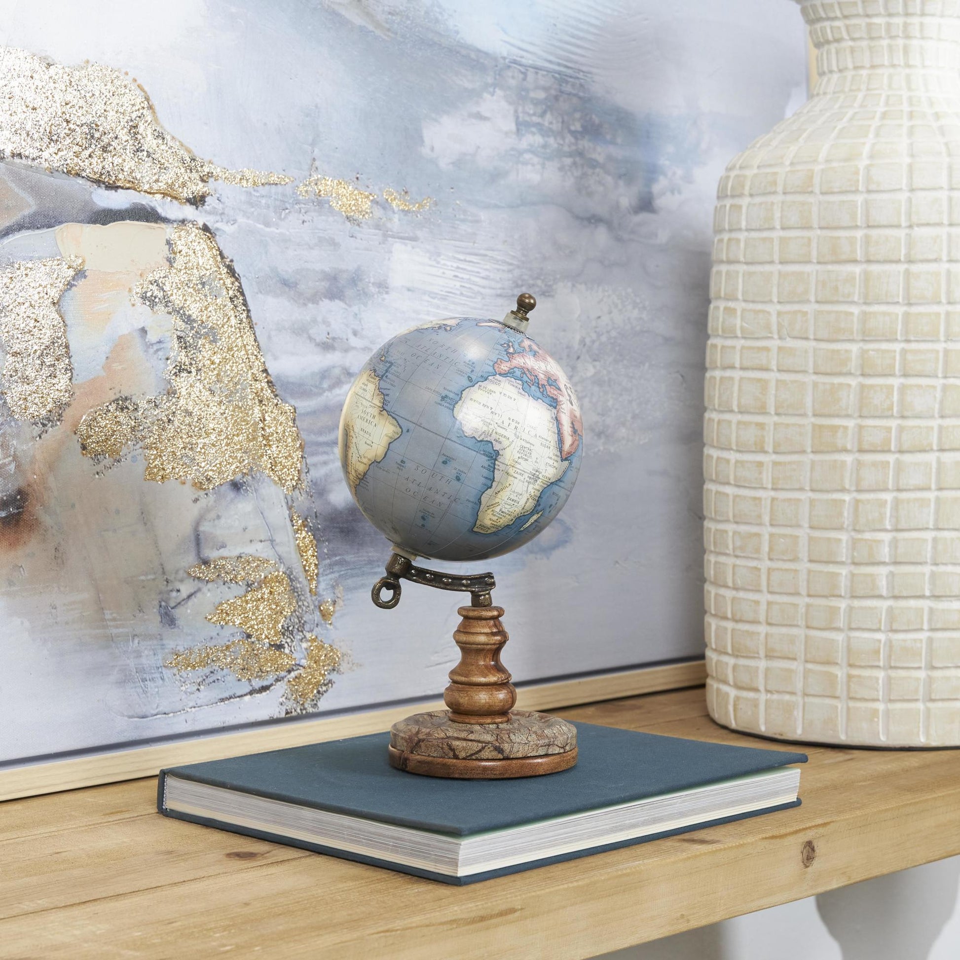 World Map Brown Plastic Educational/Geographic Earth Globe with Wood Base