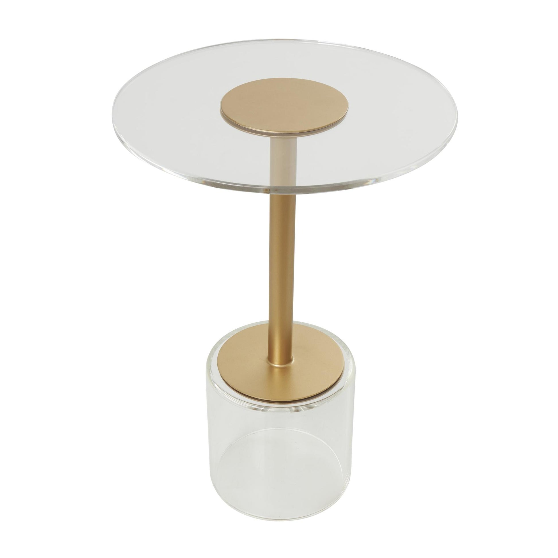 Clear Acrylic Plastic Side End Accent Table with Elevated Base and Gold Stand