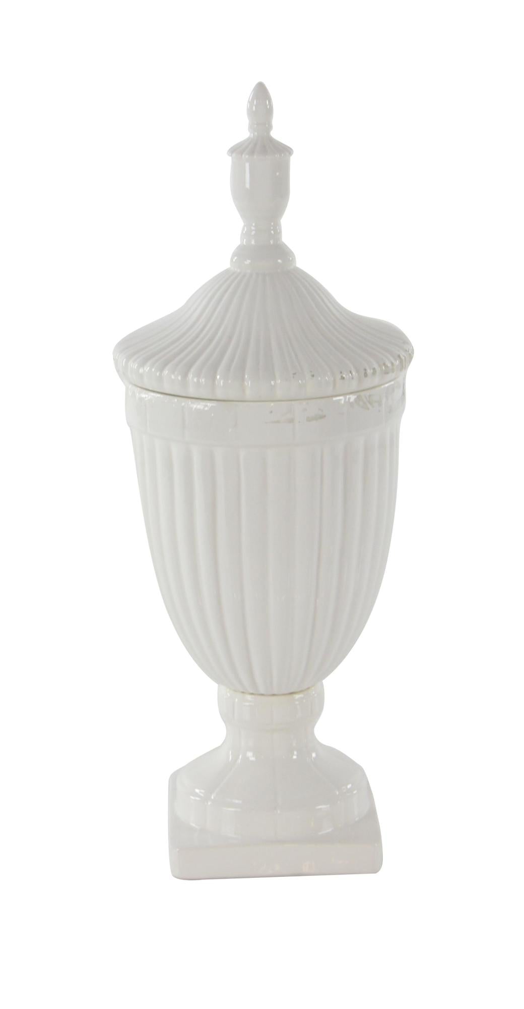 Ceramic Tall Fluted Urn Living Room Decorative Jars with Grooves and Lid