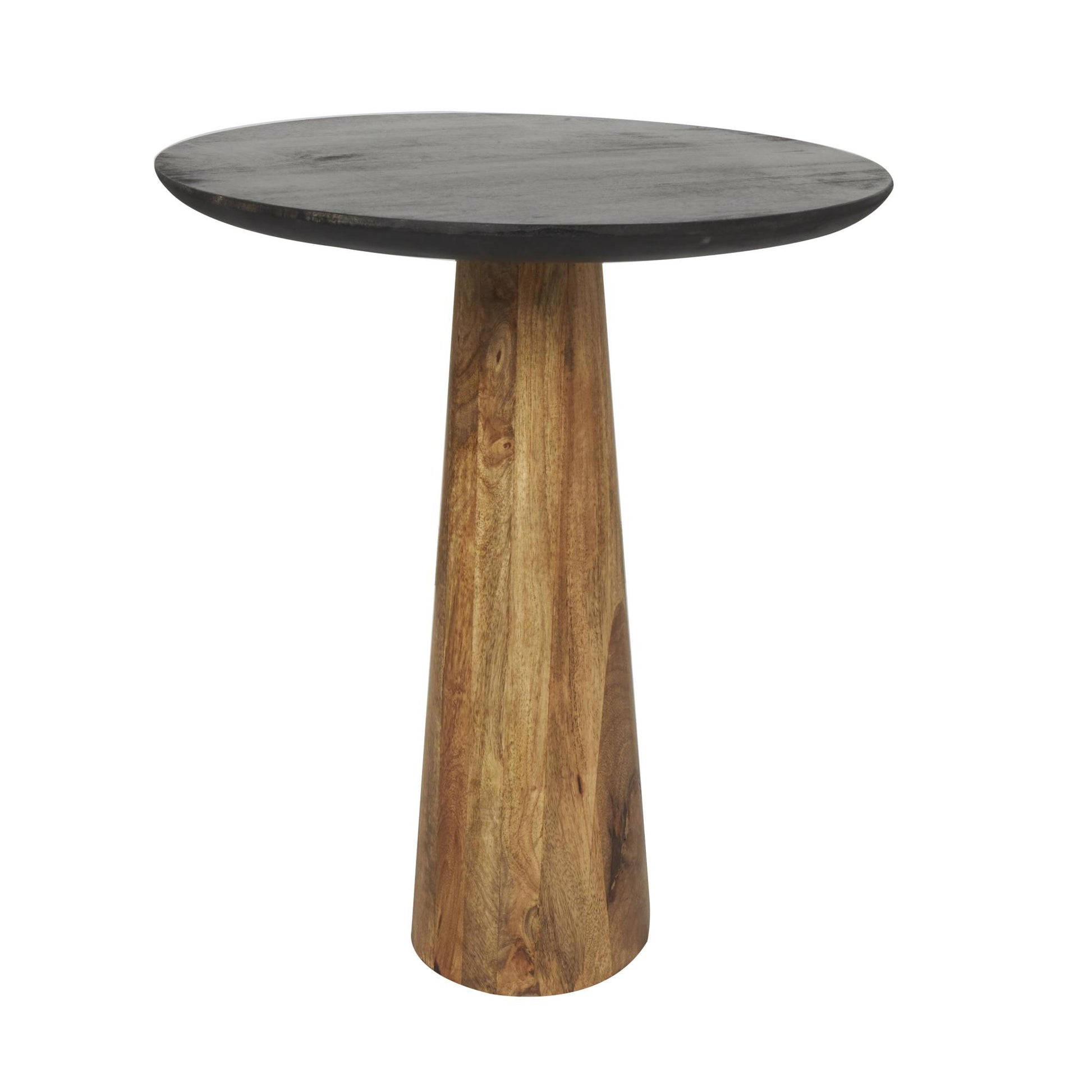 Set of 3 Brown Mango Wood Handmade Cone Shaped Side End Accent Table with Black Tabletops