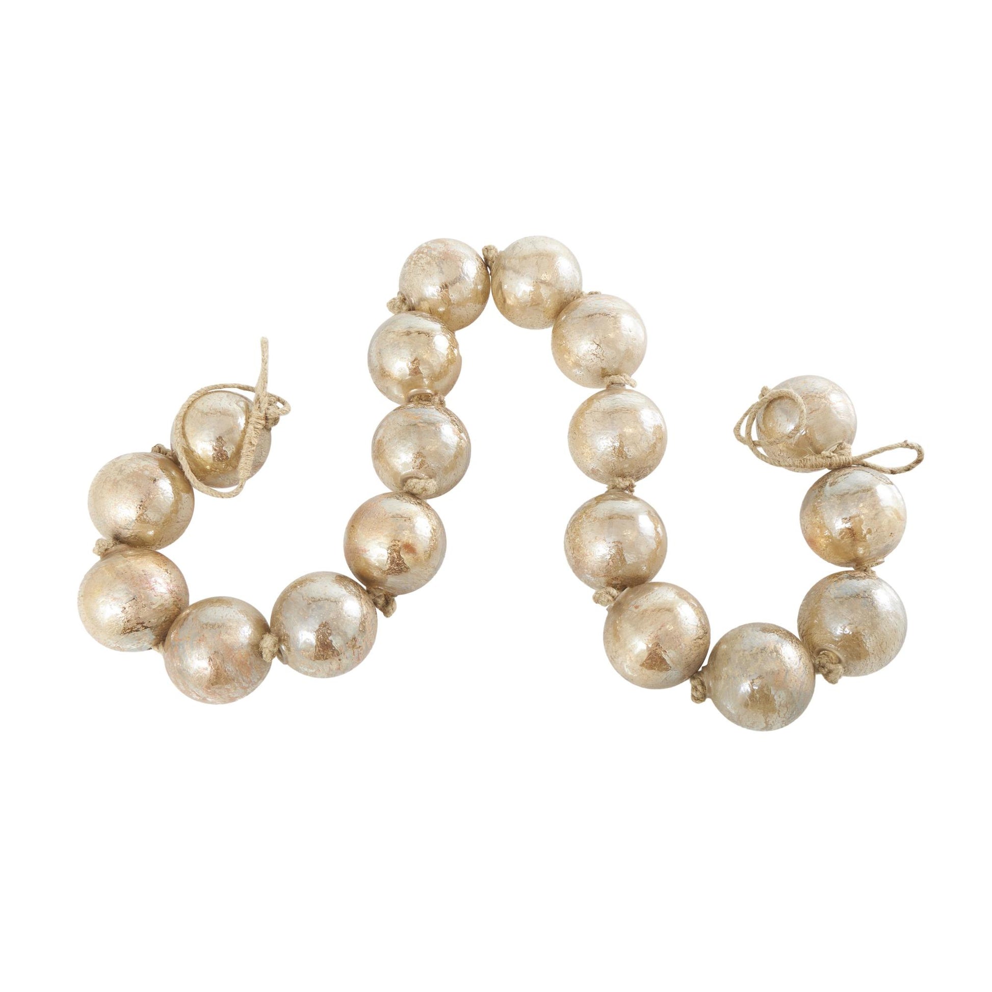 Glass Handmade Round Extra Long Frosted Orb Beaded Garland with Tassel with Knotted Jute Rope