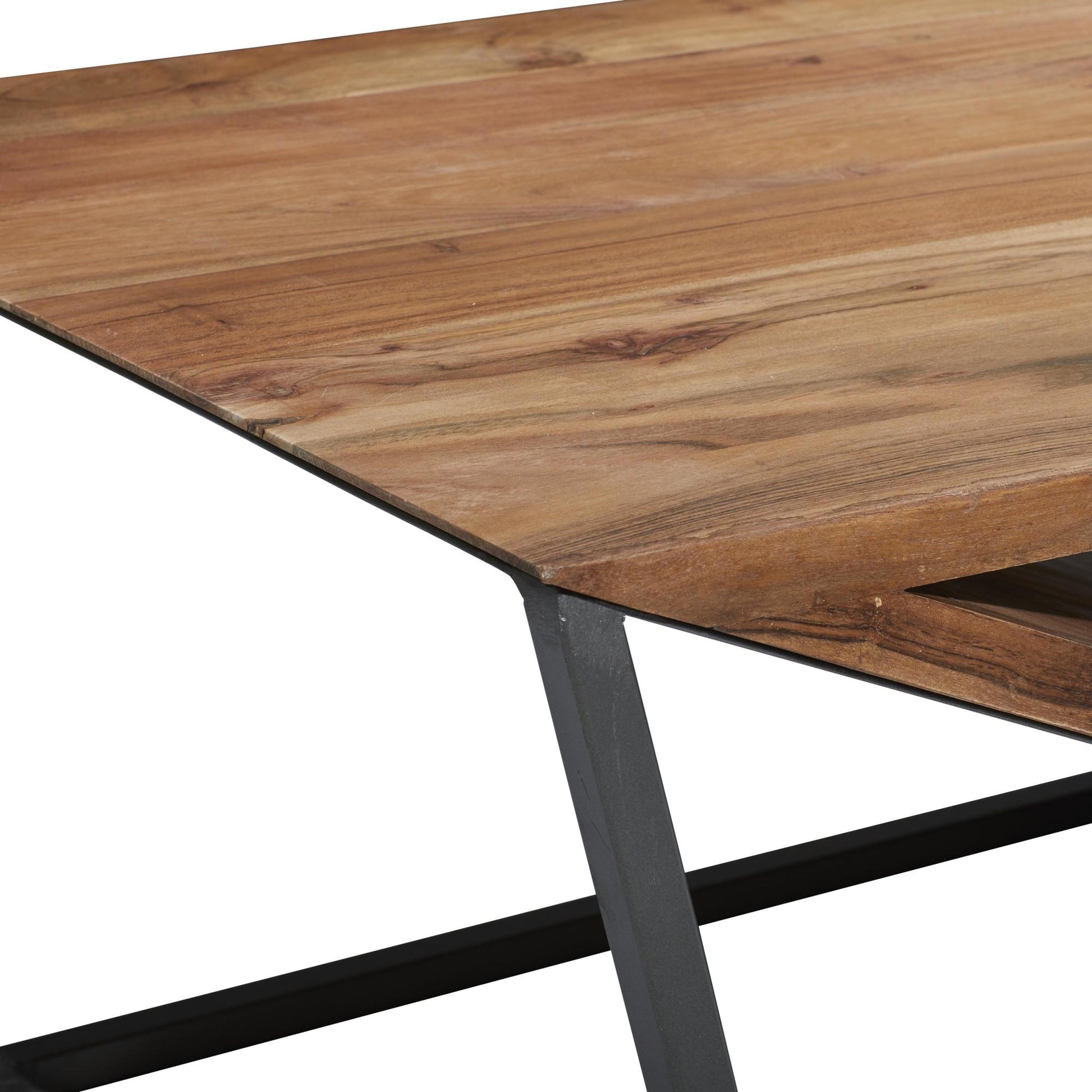 Geometric Brown Wood Diagonal Open Frame Living Room Coffee Table with Gray Metal Base