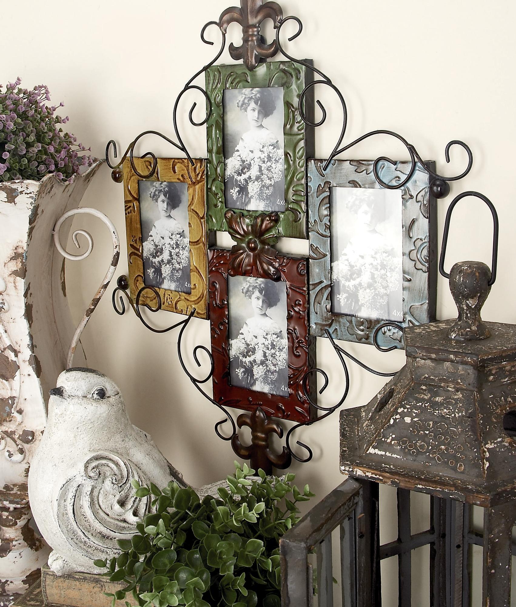 Scroll Multi Colored Metal 4 Slot Ornate Wall Photo Frame