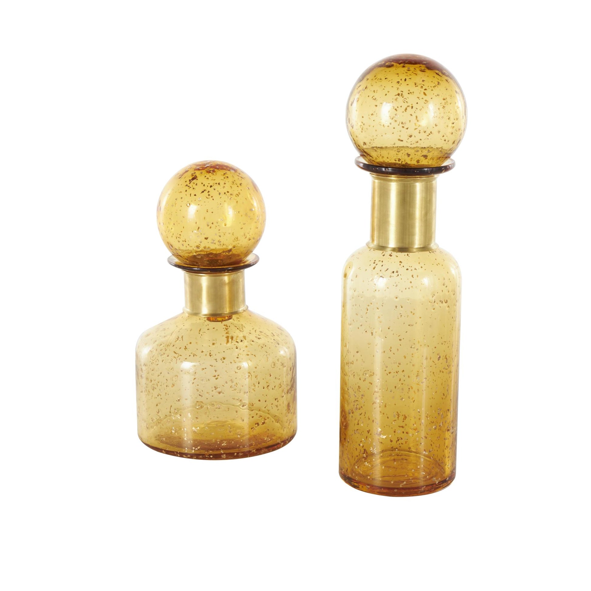 Set of 2 Yellow Glass Speckled Ombre Living Room Decorative Jars with Round Orb Tops