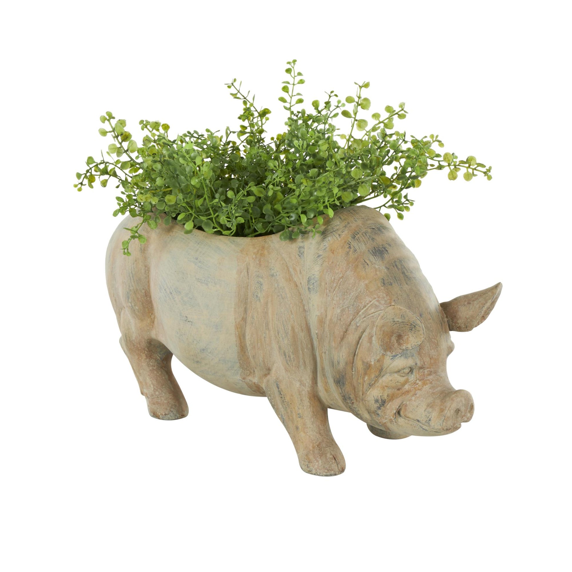 Pig Light Brown Resin Indoor Outdoor Planter with Distressed Details