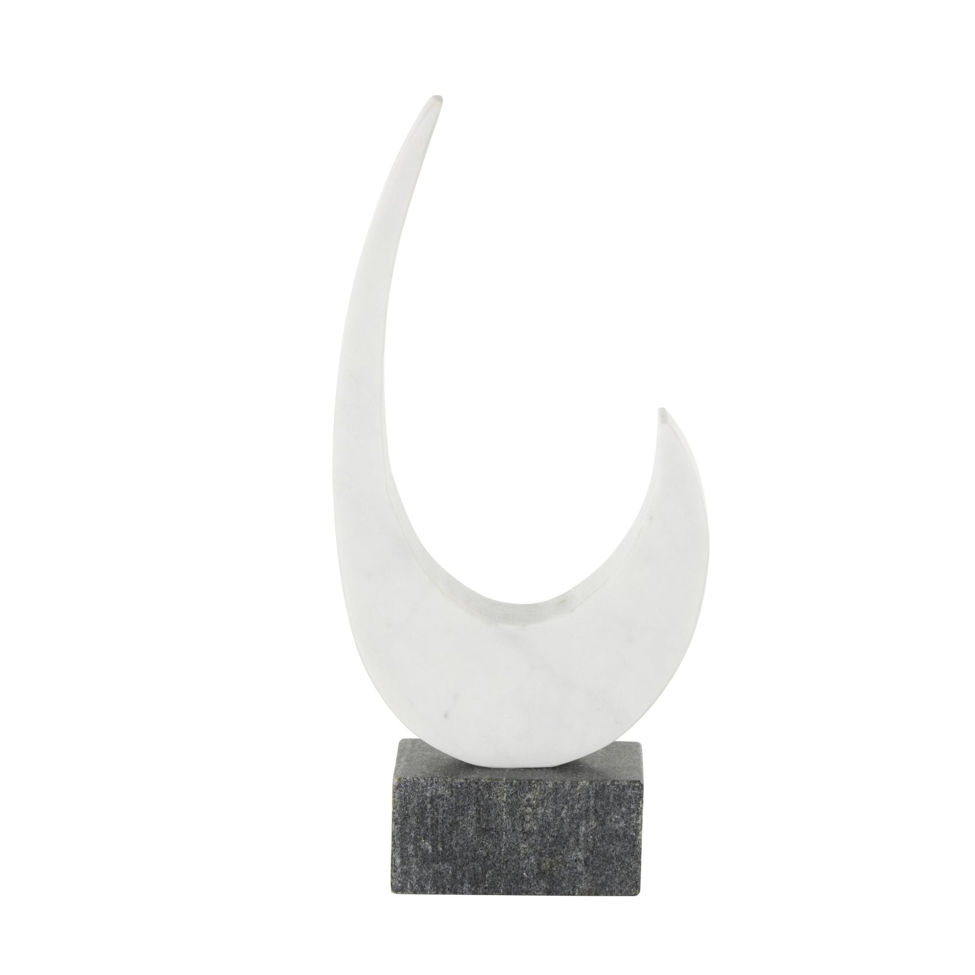 Abstract White Marble Curved Decorative Sculpture with Black Block Base