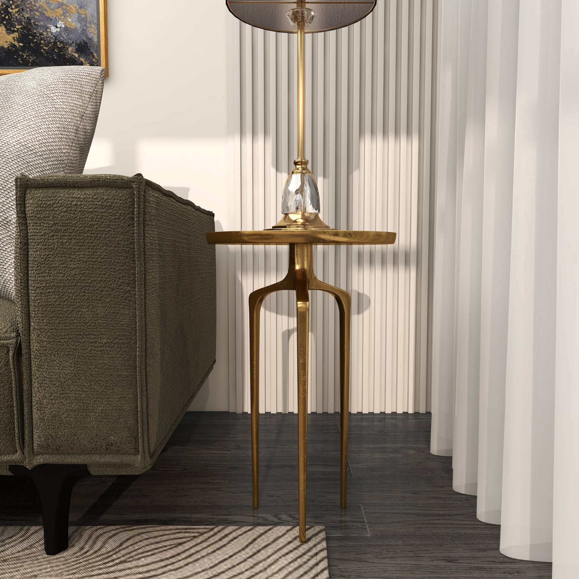 Aluminum Metal Slim Tray Top Side End Accent Table with 3 Tripod Legs 16" x 16" x 25"