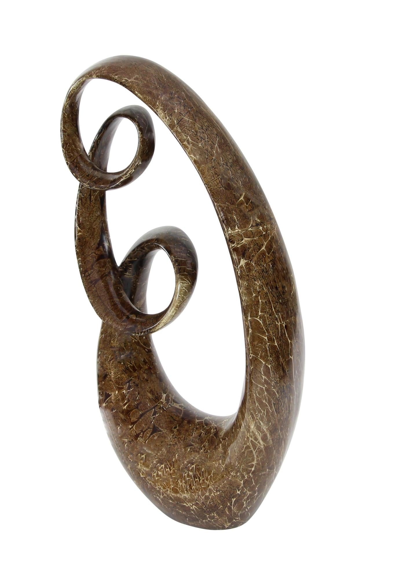 Abstract Brown Polystone Tall Textured Swirl Decorative Sculpture