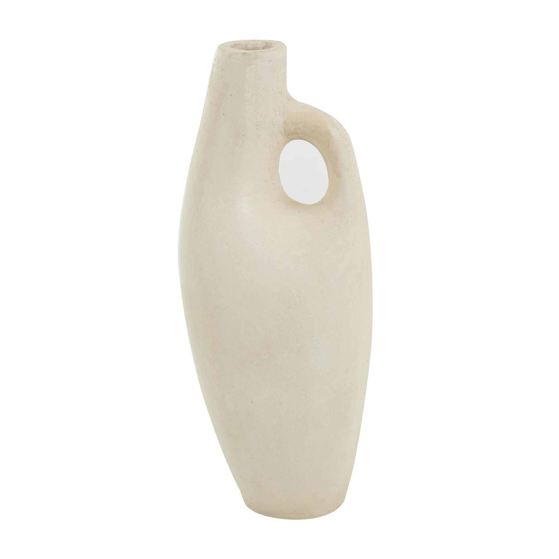 Abstract Beige Paper Mache Curved Decorative Vase with Handle