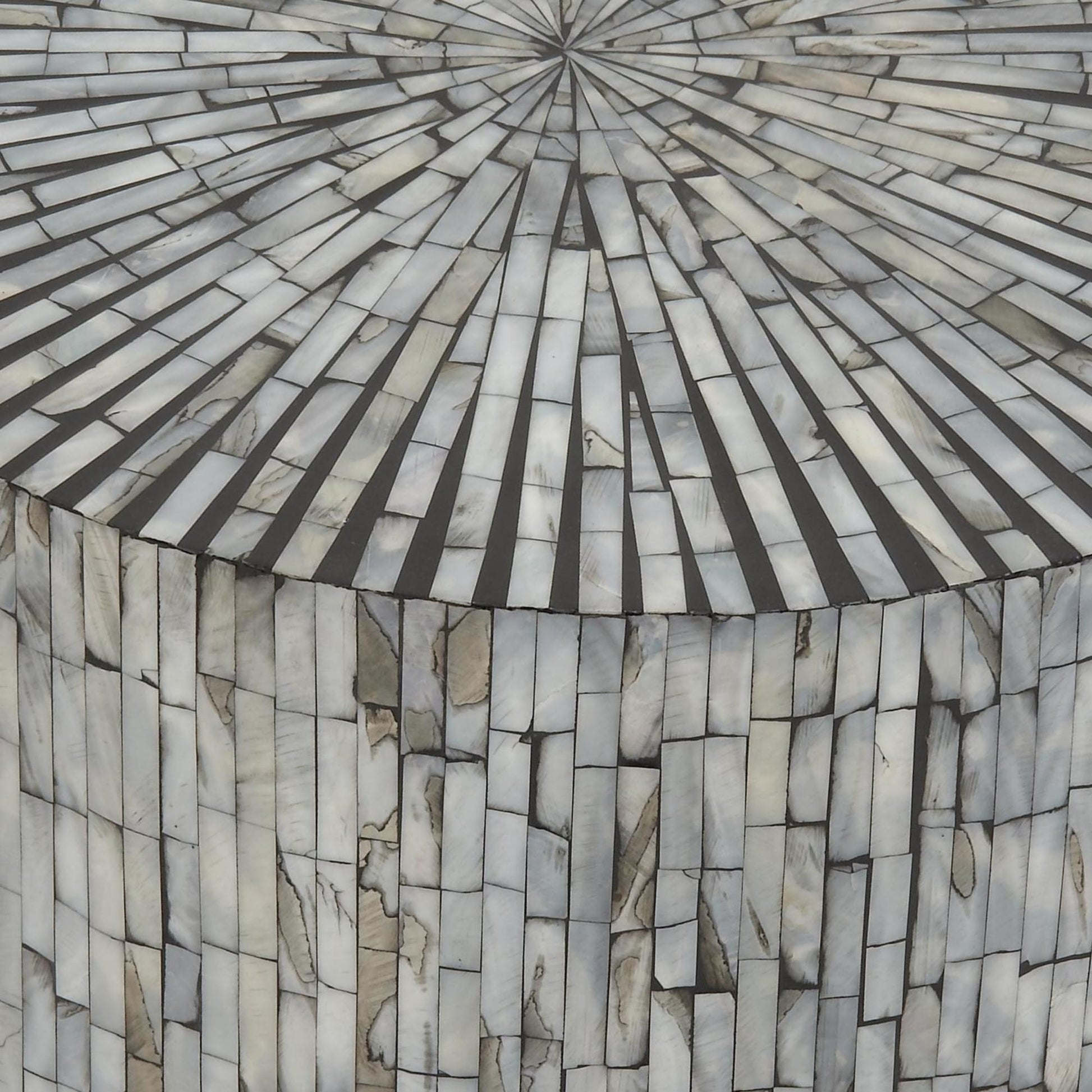 Geometric Mother of Pearl Shell Handmade Mosaic Drum Side End Accent Table