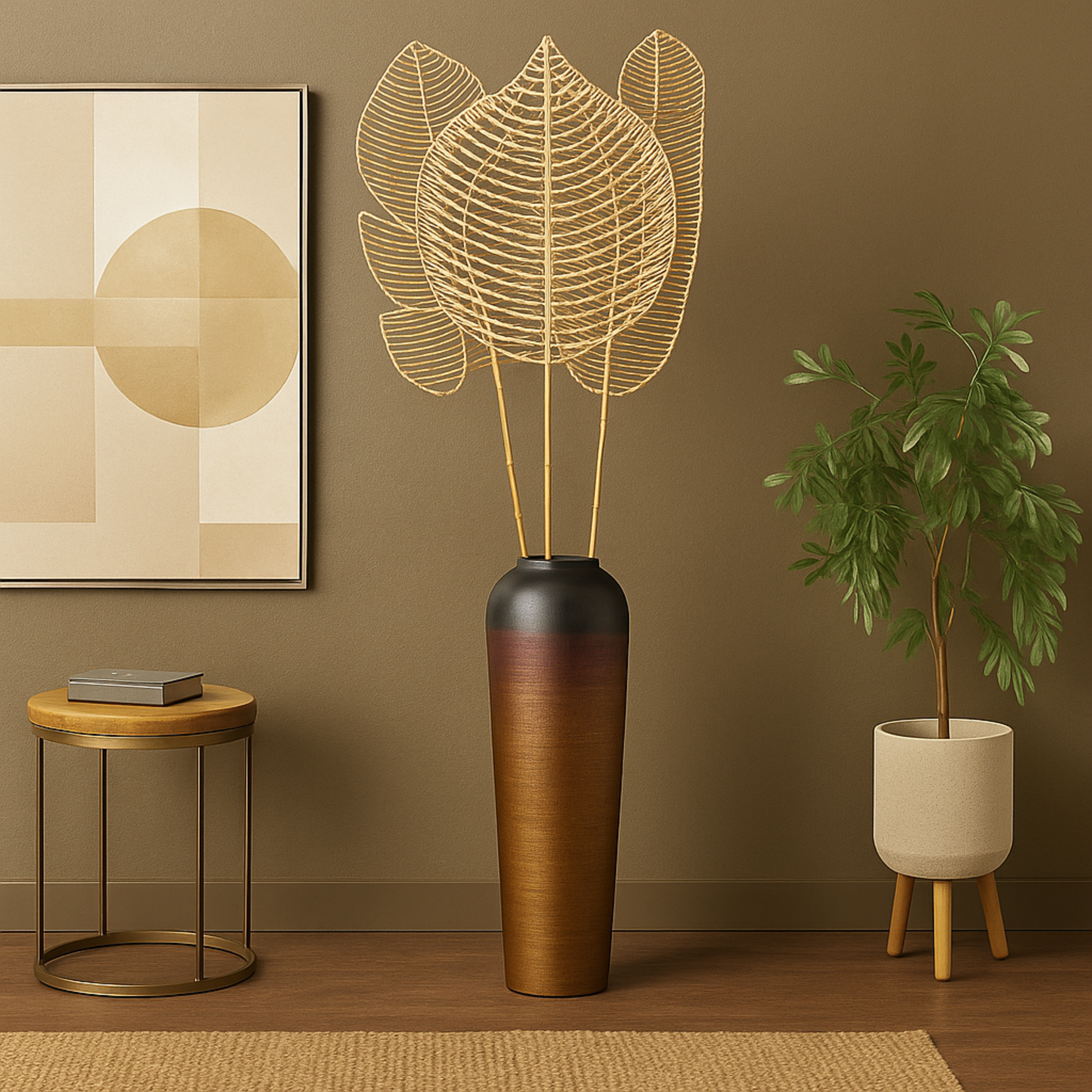 Set of 3 Leaf Rattan Handmade Tall Woven Palm Leaf Stick Home Decor Natural Foliage with Varying Shapes Set of 3 23"W, 79"H