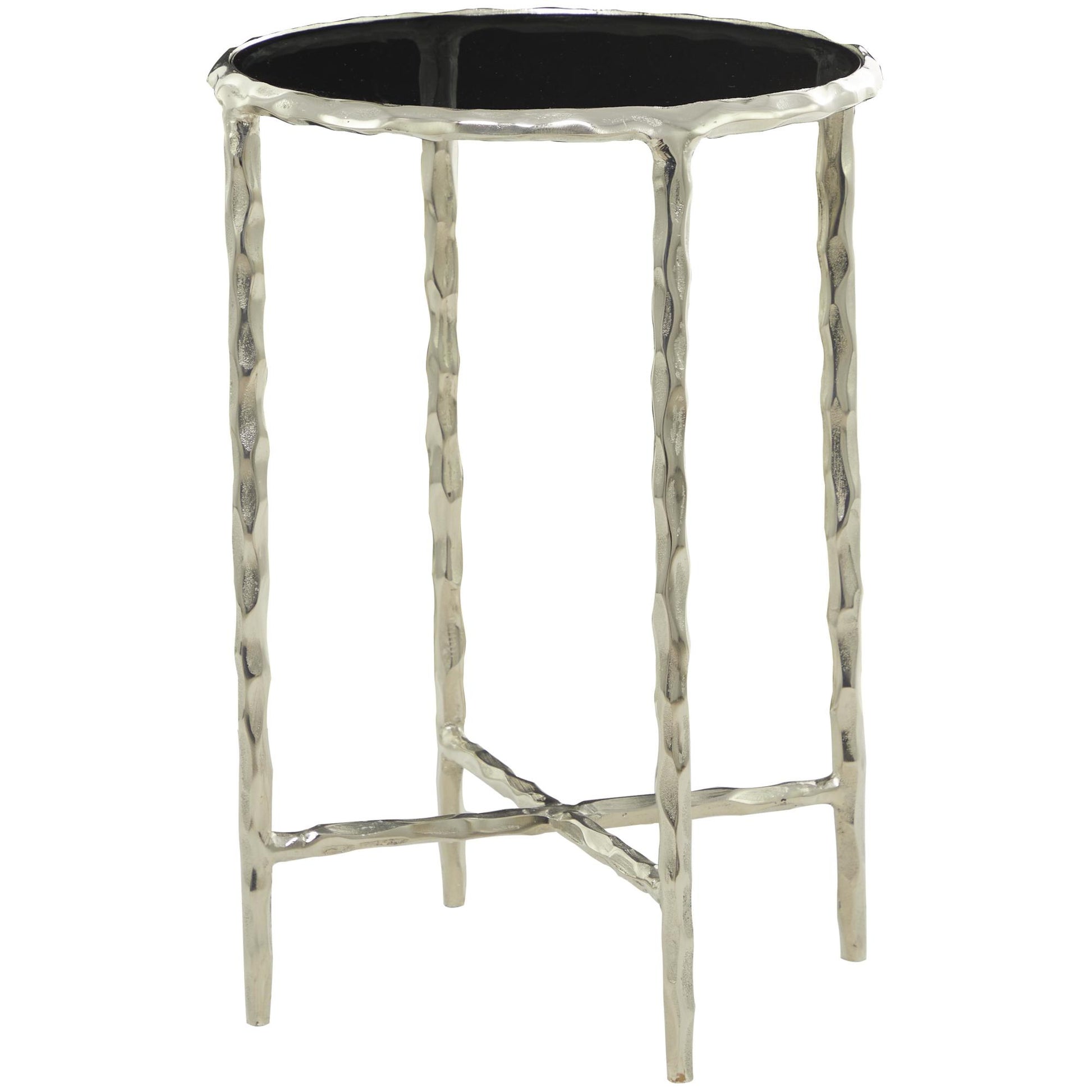 Aluminum Metal Side End Accent Table with Shaded Glass Top