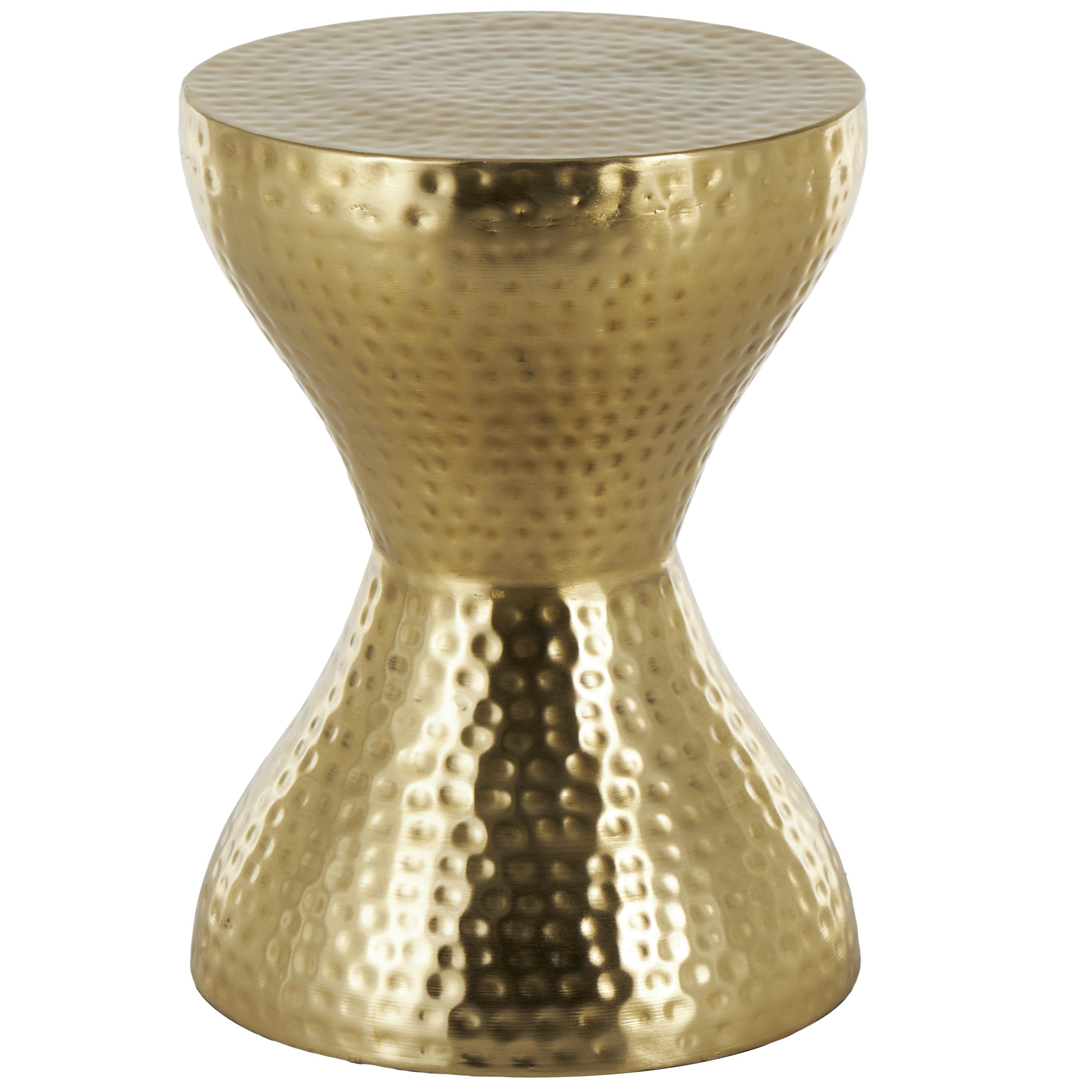 Metal Hammered Side End Accent Table with Hourglass Shape