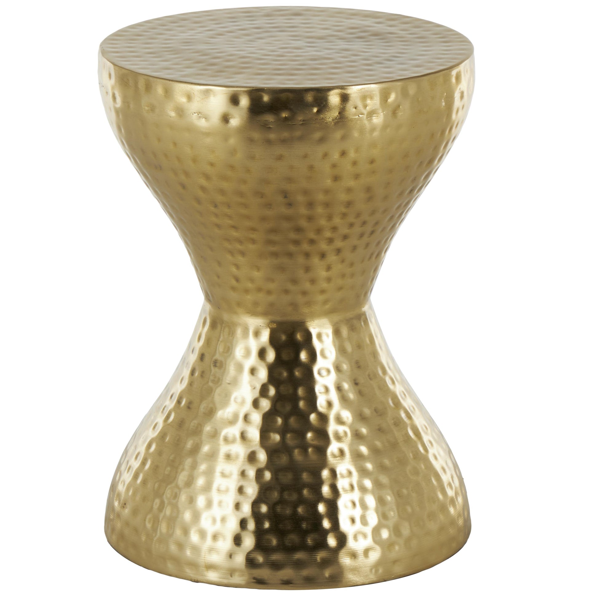 Metal Hammered Side End Accent Table with Hourglass Shape