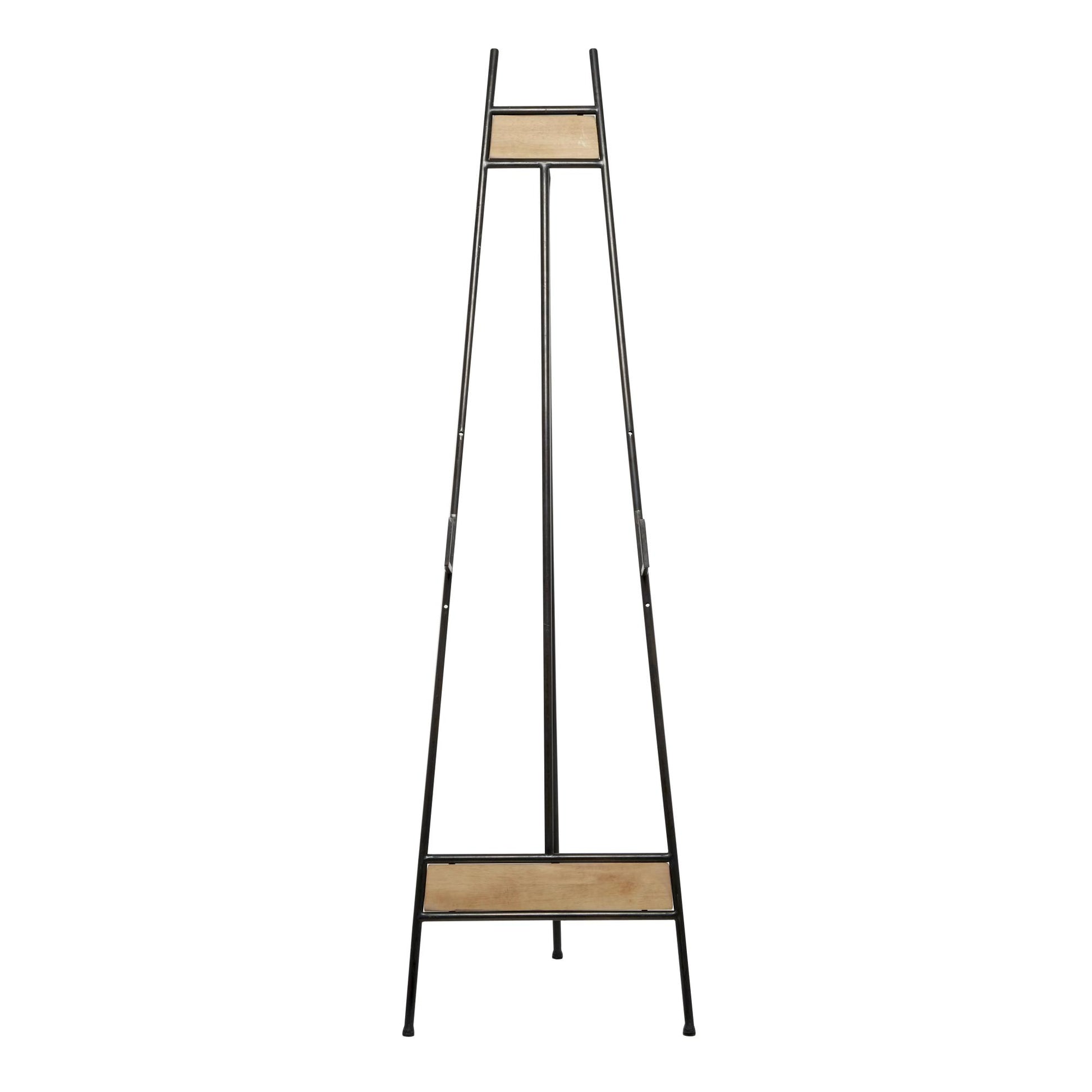 Black Metal Tall Adjustable 3 Tier Display Easel with Chain Support and Wood Accents