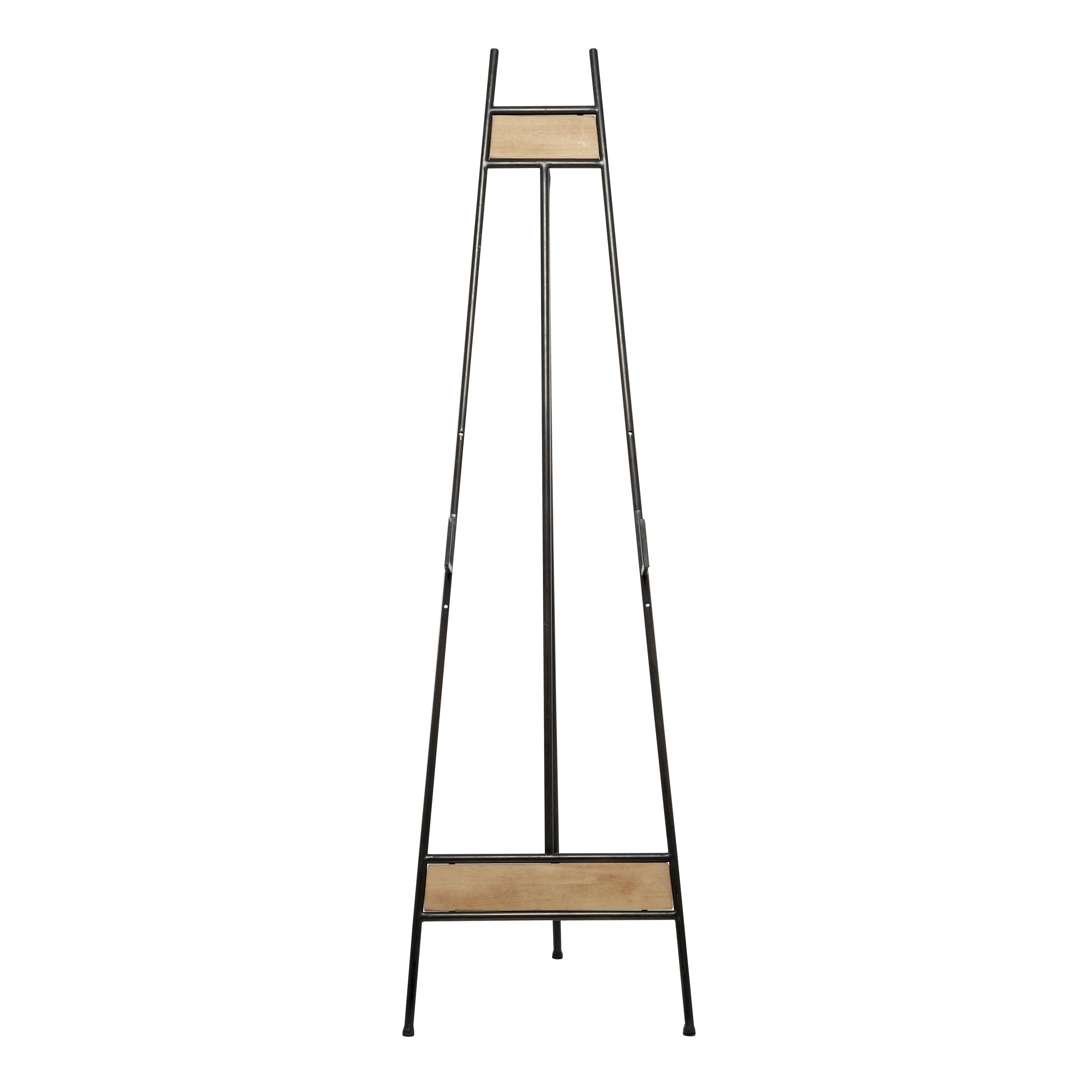 Black Metal Tall Adjustable 3 Tier Display Easel with Chain Support and Wood Accents