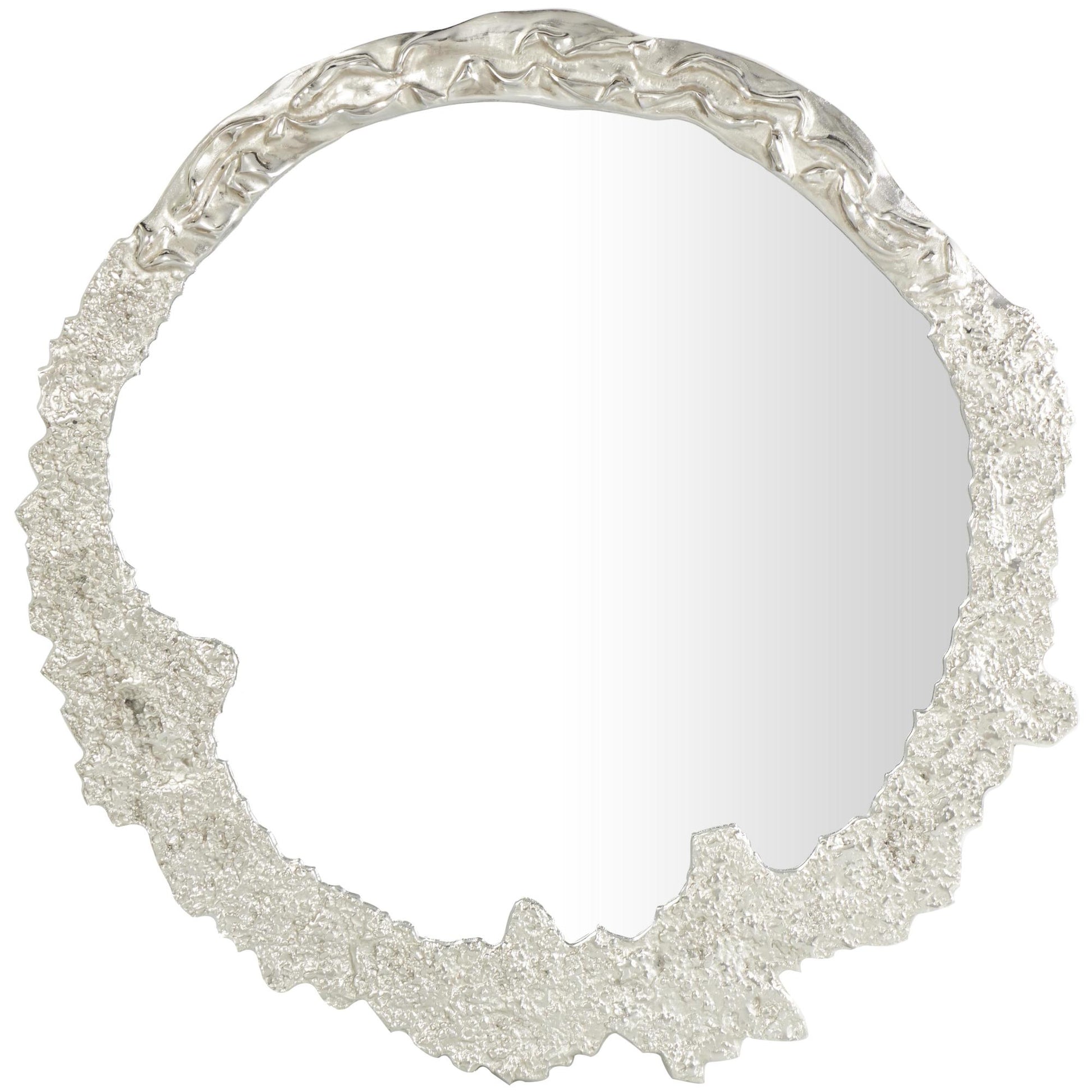 Abstract Silver Aluminum Metal Room Wall Mirror with Unfinished Texture