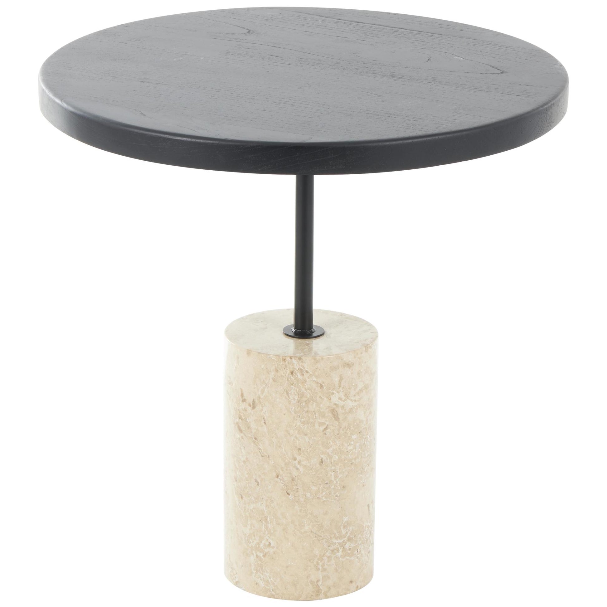 Geometric Black Wood Side End Accent Table with Ivory Marble Base