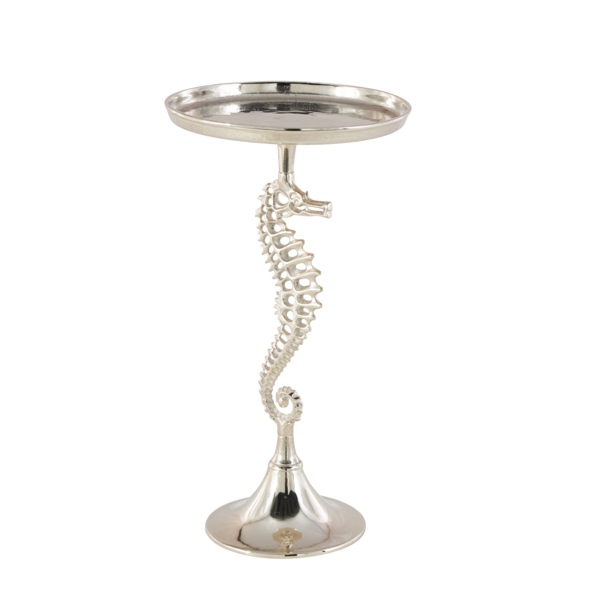 Sea Horse Aluminum Metal Pedestal Side End Accent Table with Tray Top 14" x 14" x 27"