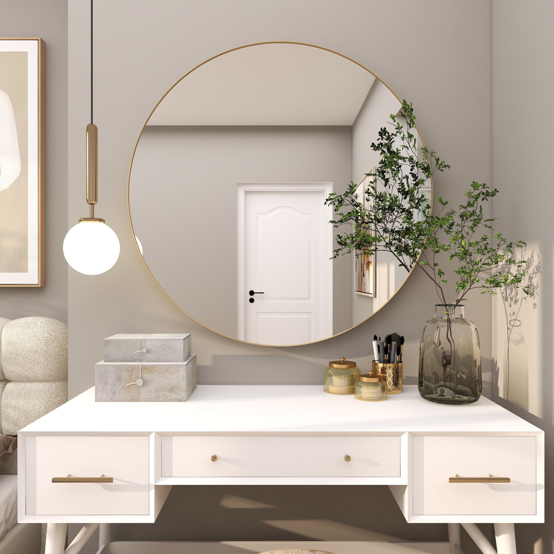 Wooden Room Wall Mirror with Thin Frame