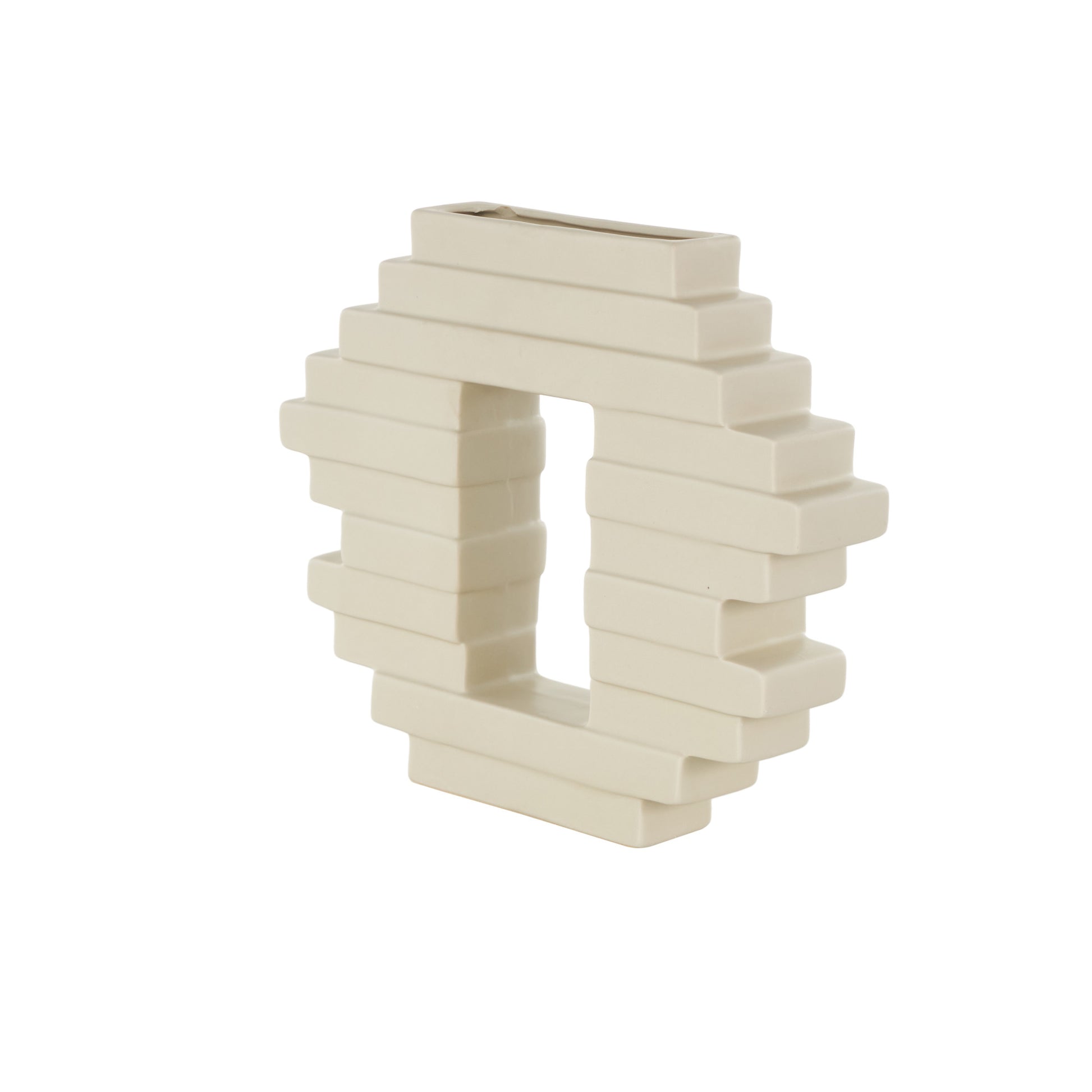 Abstract Cream Ceramic Decorative Vase with Rectangular Center Cutout