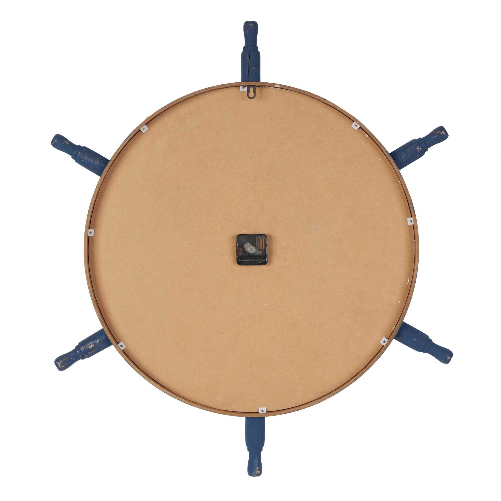 Ship Wheel White Wood Decorative Wall Clock with Brown Rope Frame and Blue Spokes