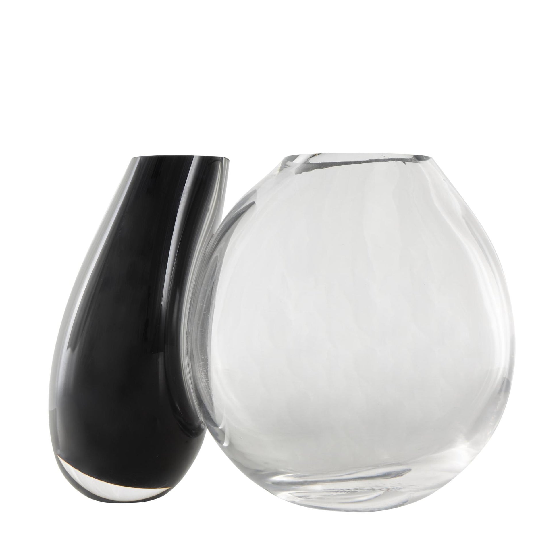 Abstract Black Recycled Glass Handmade Rounded 2 Opening 2 Opening Decorative Vase with Clear Glass Accent