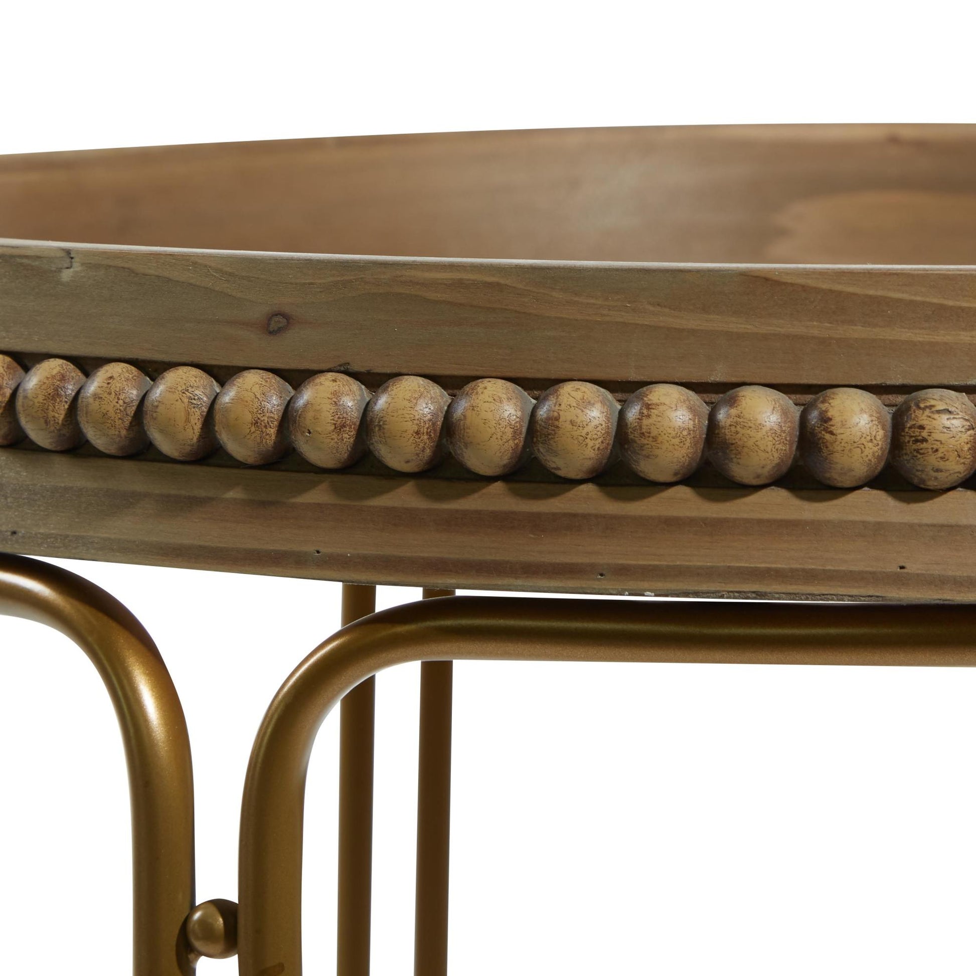 Set of 2 Brown Wooden Round Beaded Nesting Side End Accent Table