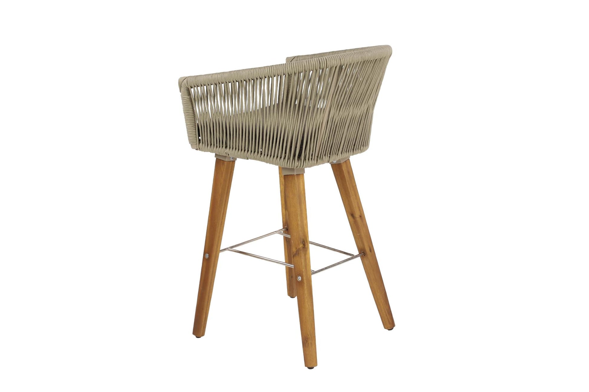 Gray Fabric Woven Rope Indoor Kitchen Bar Stool with Polyester Cushion and Tapered Wood Legs